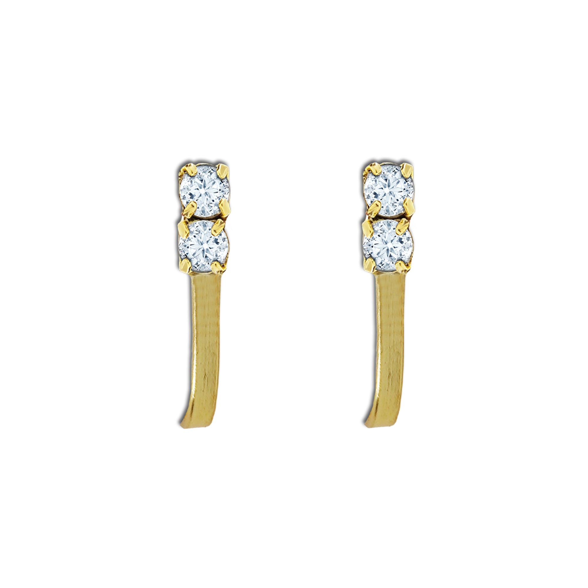 Comet Busters gold-tone double crystal stick-on nose stud pair with two clear sparkling stones and a sleek elongated design on a white background.