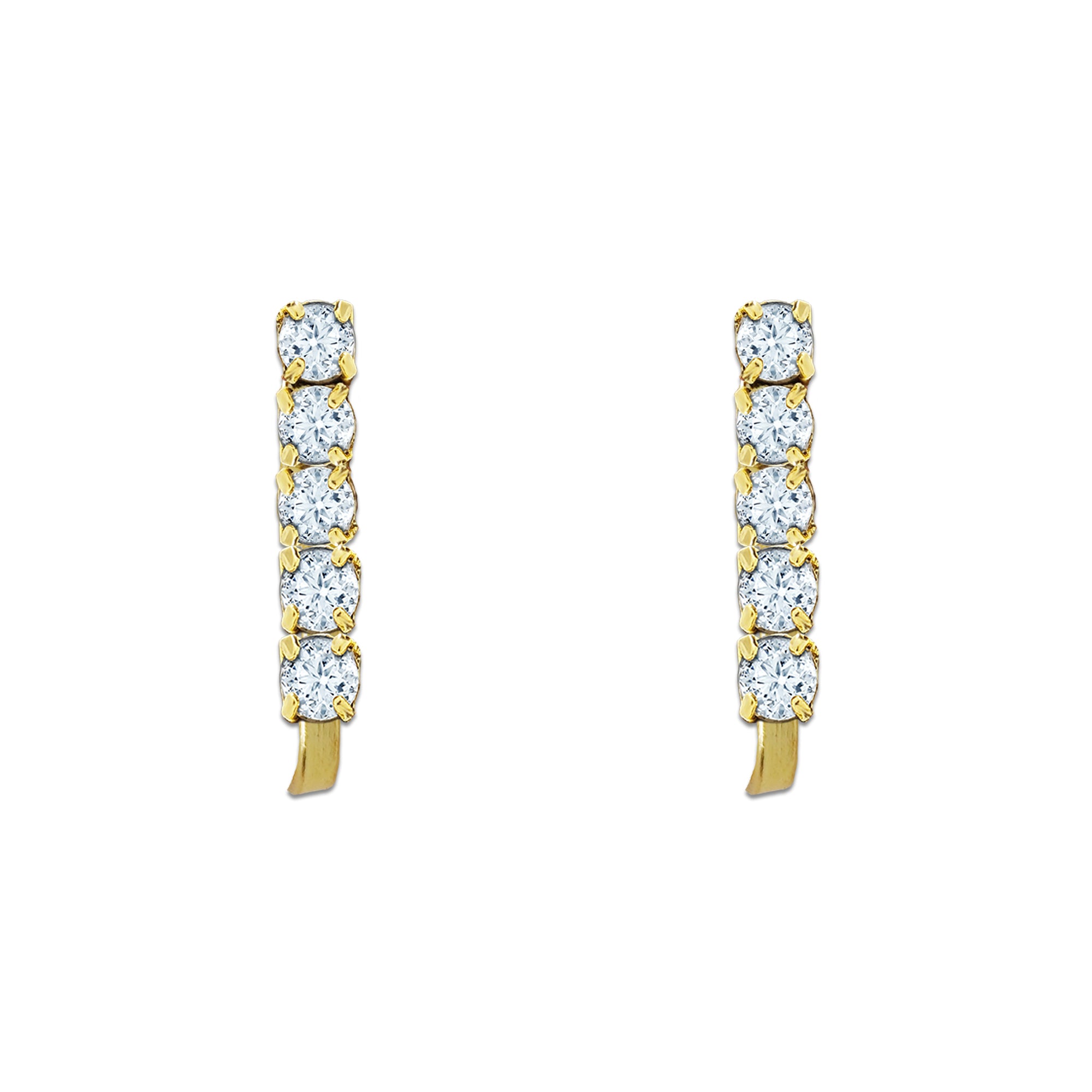Comet Busters gold nose studs featuring five sparkling clear crystals arranged vertically in a sleek row on a white background