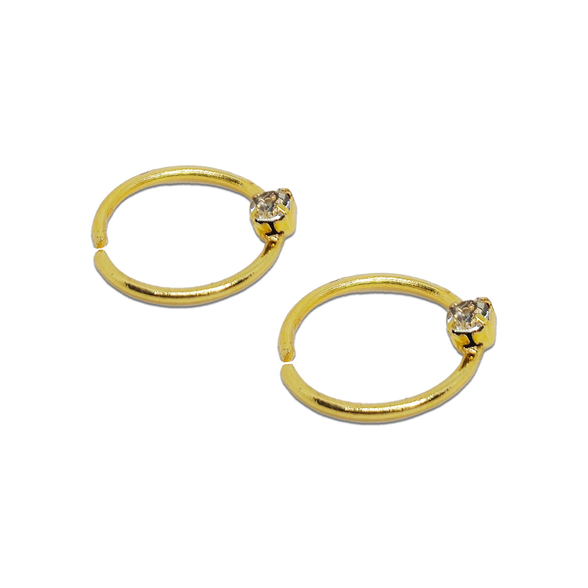 Comet Busters gold-tone round nose stud pair with a clear crystal stone in a simple circular design