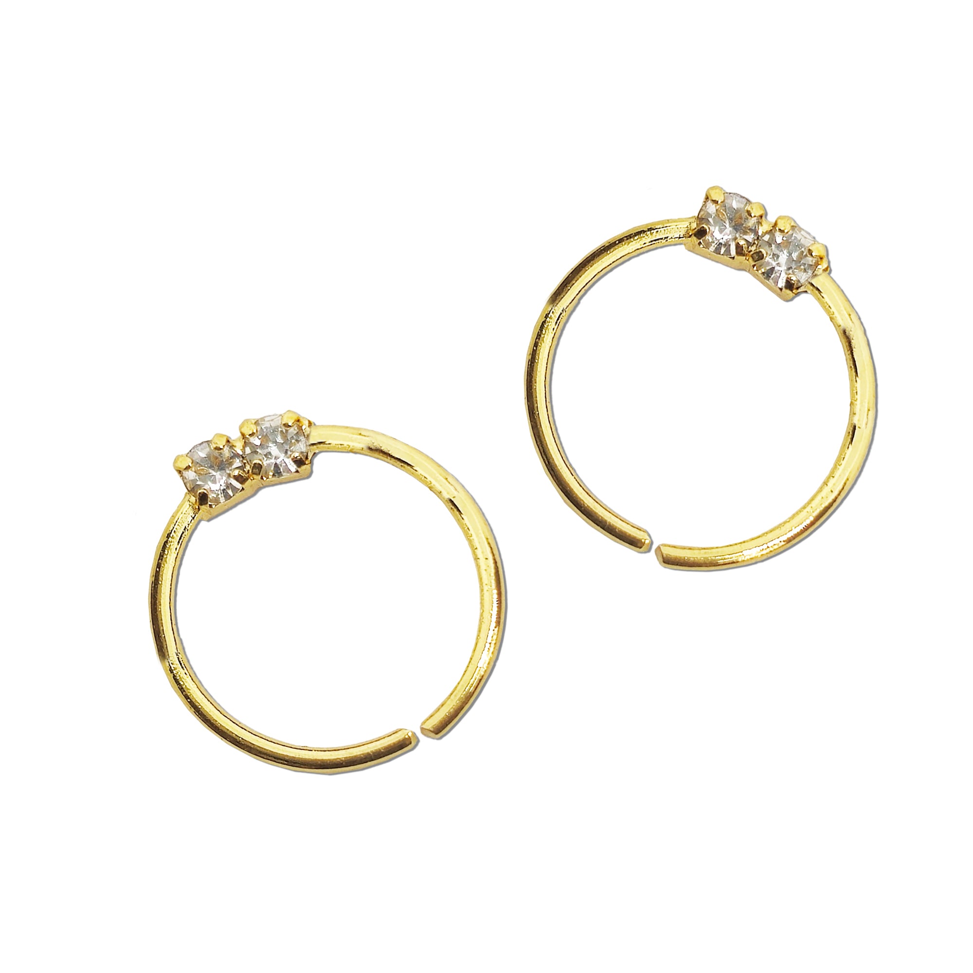 Comet Busters gold-tone round nose stud pair with a clear crystal stone in a simple circular design