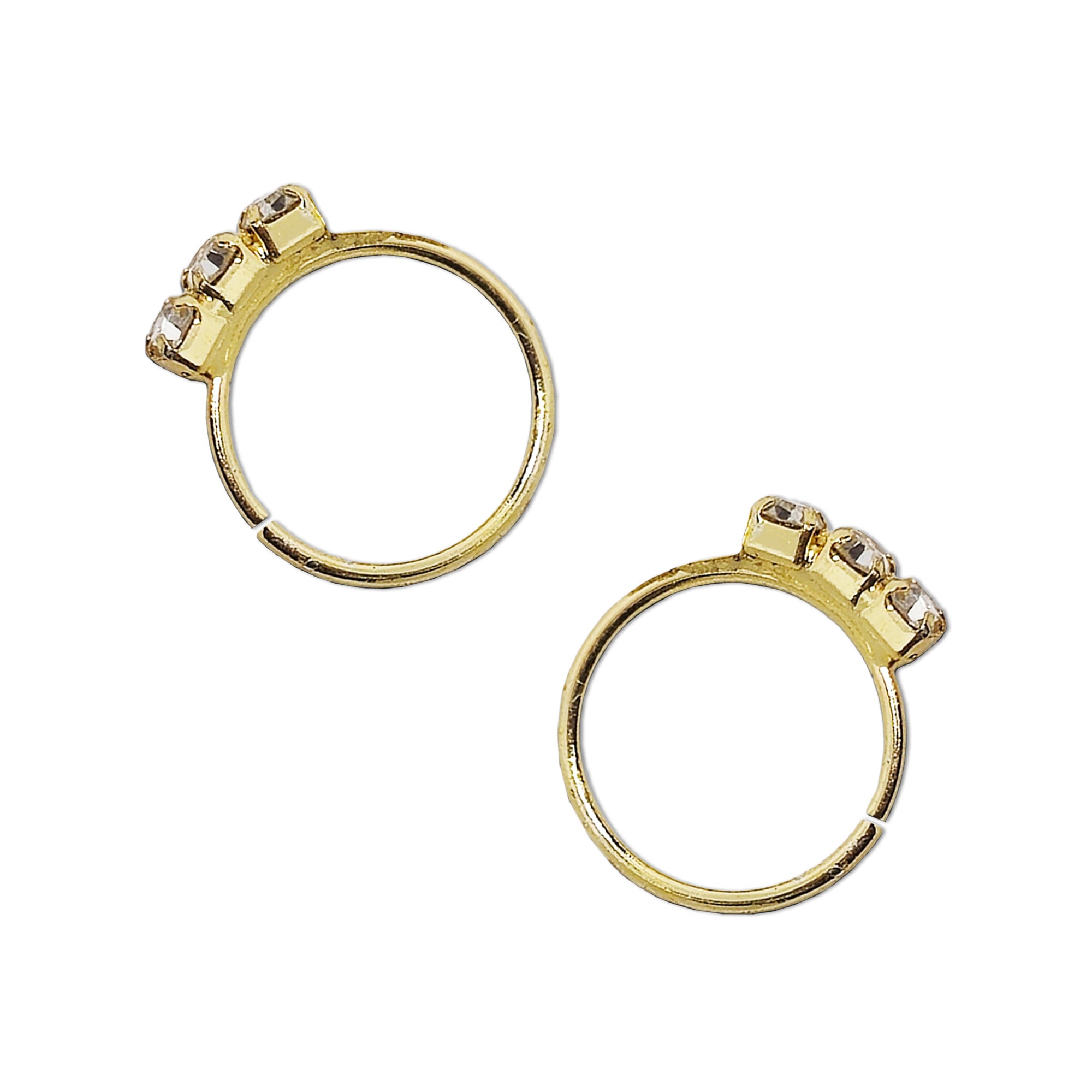 Comet Busters gold-tone round nose stud pair with a clear crystal stone in a simple circular design on a white background.