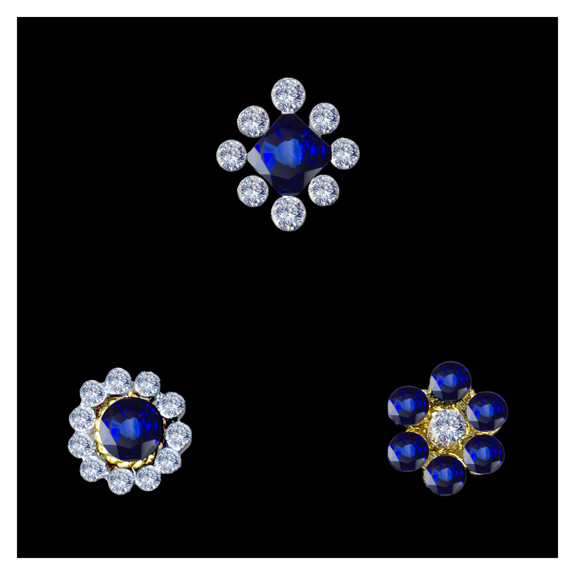 Comet Busters golden nose stud featuring a deep blue square-cut crystal surrounded by sparkling clear crystals for women and girls