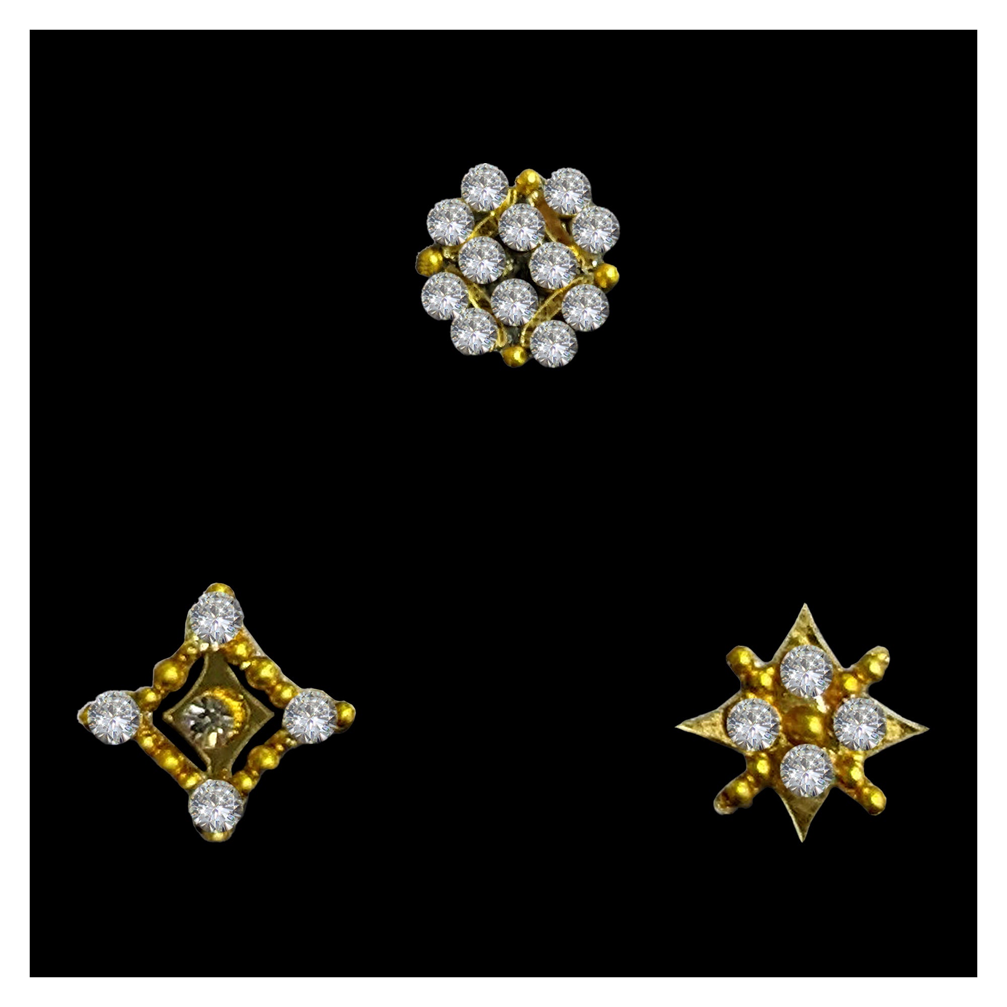 Comet Busters golden triangular nose stud embellished with sparkling clear crystals in a geometric open triangle design for women and girls