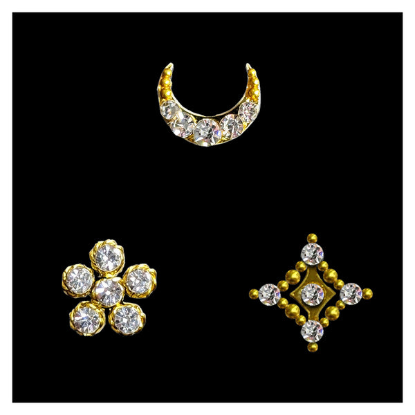 Comet Busters golden crescent moon nose stud embellished with sparkling clear crystal stones for women and girls