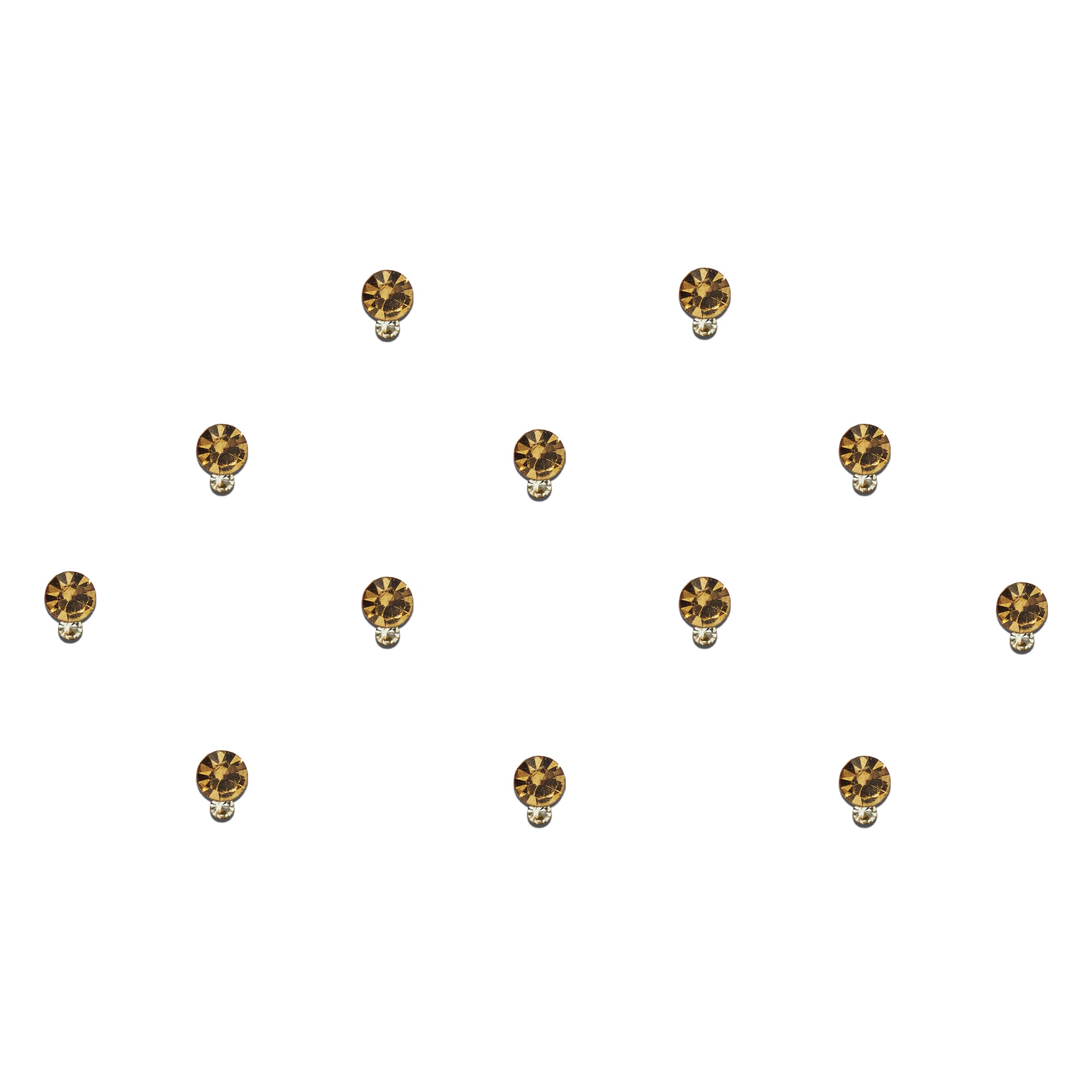 Comet Busters golden crystal bindis featuring elegant round champagne-tone stones with tiny crystal drop accents, perfect for festive, bridal, party, and ethnic wear for women and girls.