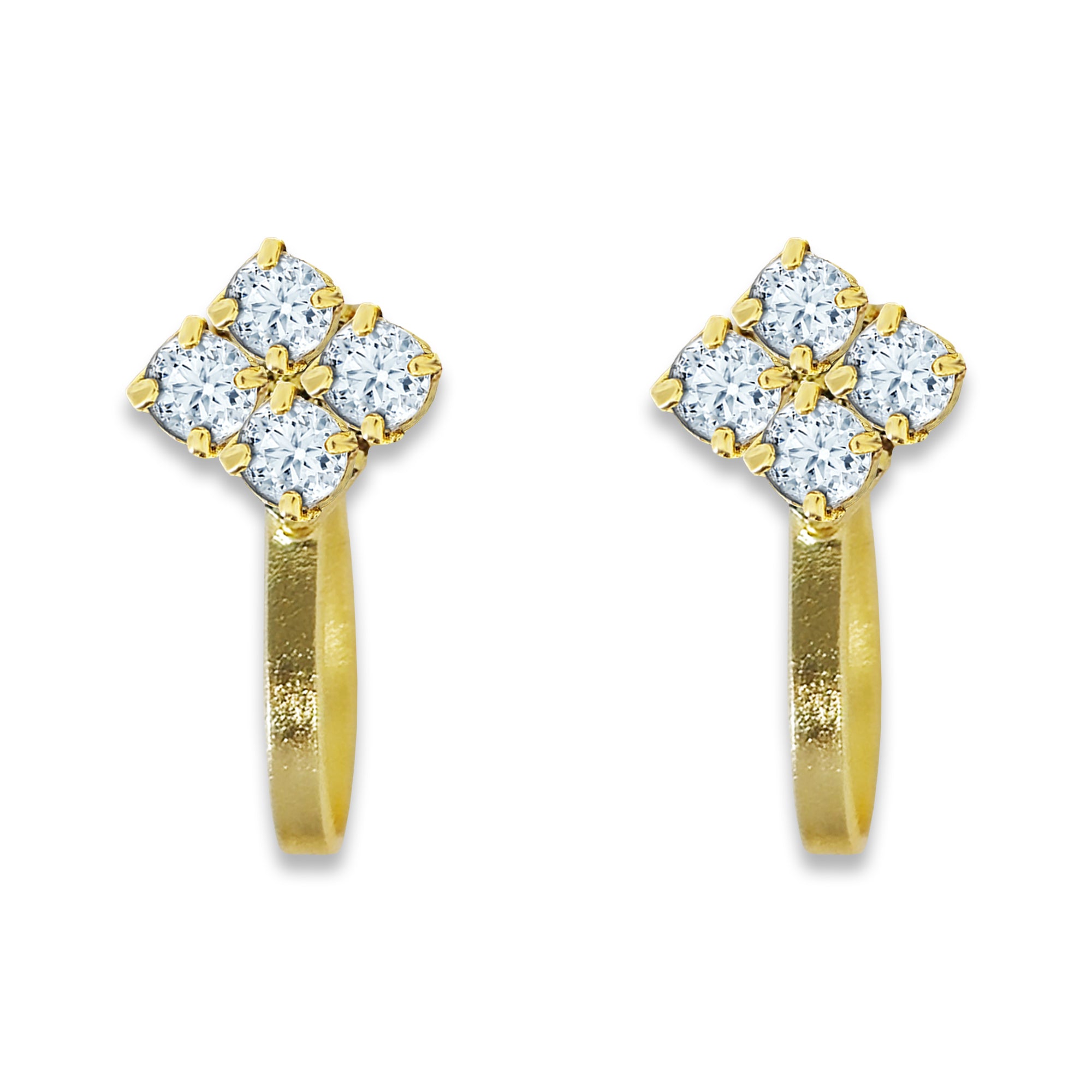 Comet Busters golden nose stud featuring four clear round crystals arranged in a floral four-petal design with a delicate golden center and sleek stick fitting.