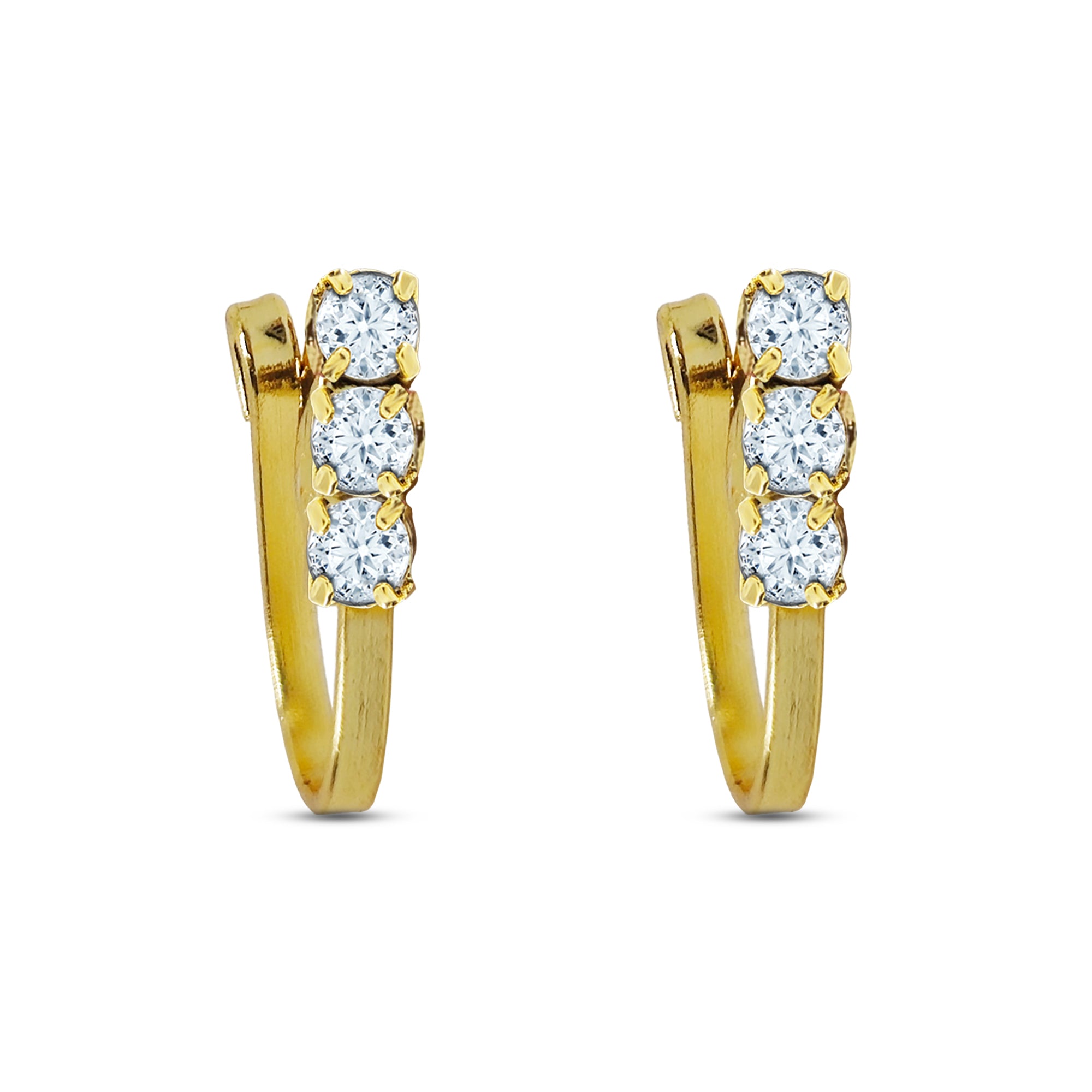 Comet Busters golden crystal half-hoop stick-on nose studs featuring multiple clear faceted stones set along the upper curve for an elegant traditional look.