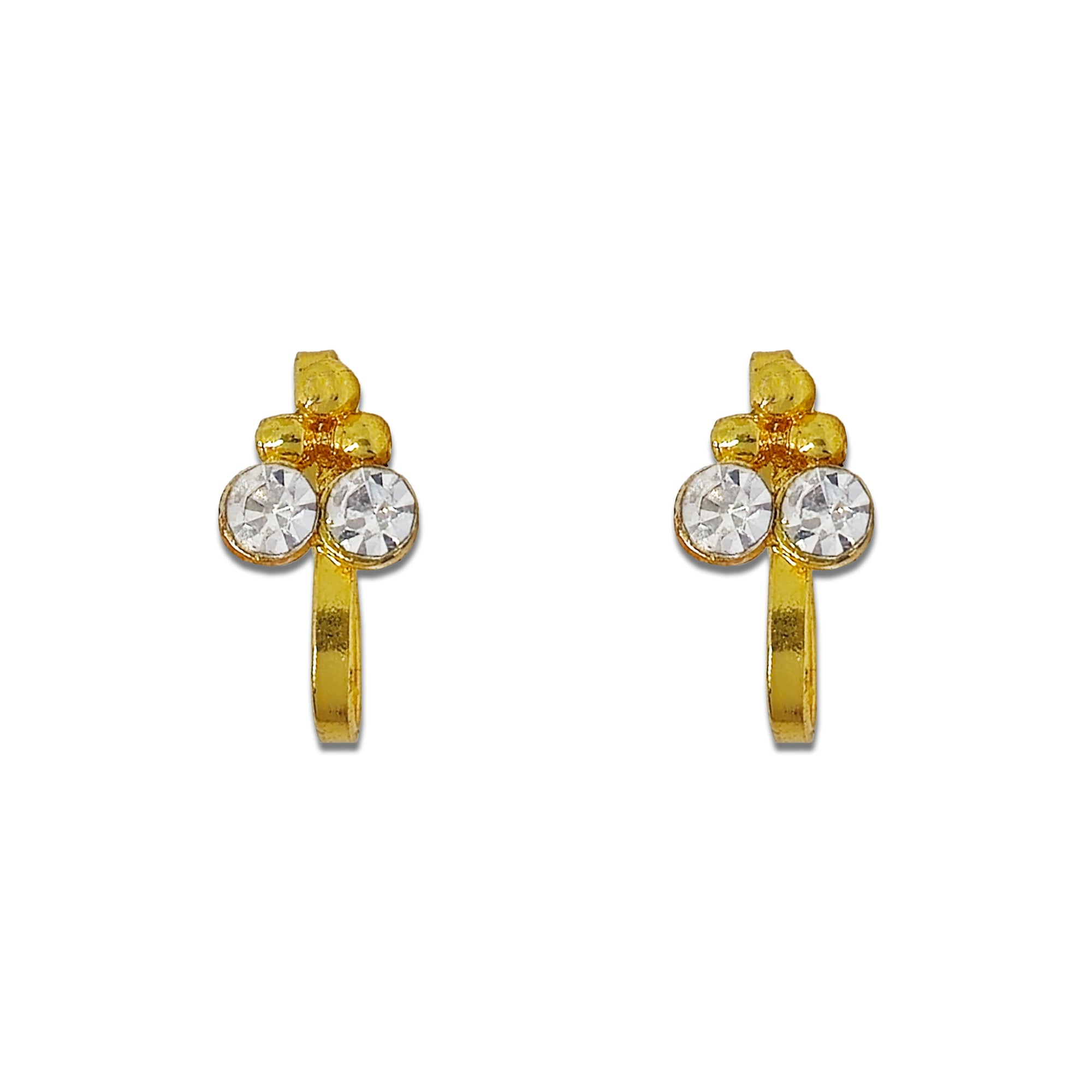 Comet Busters golden hoop nose stud featuring a delicate circular ring, a clear crystal accent in a raised setting, and small golden bead details near the opening for a classic traditional look.