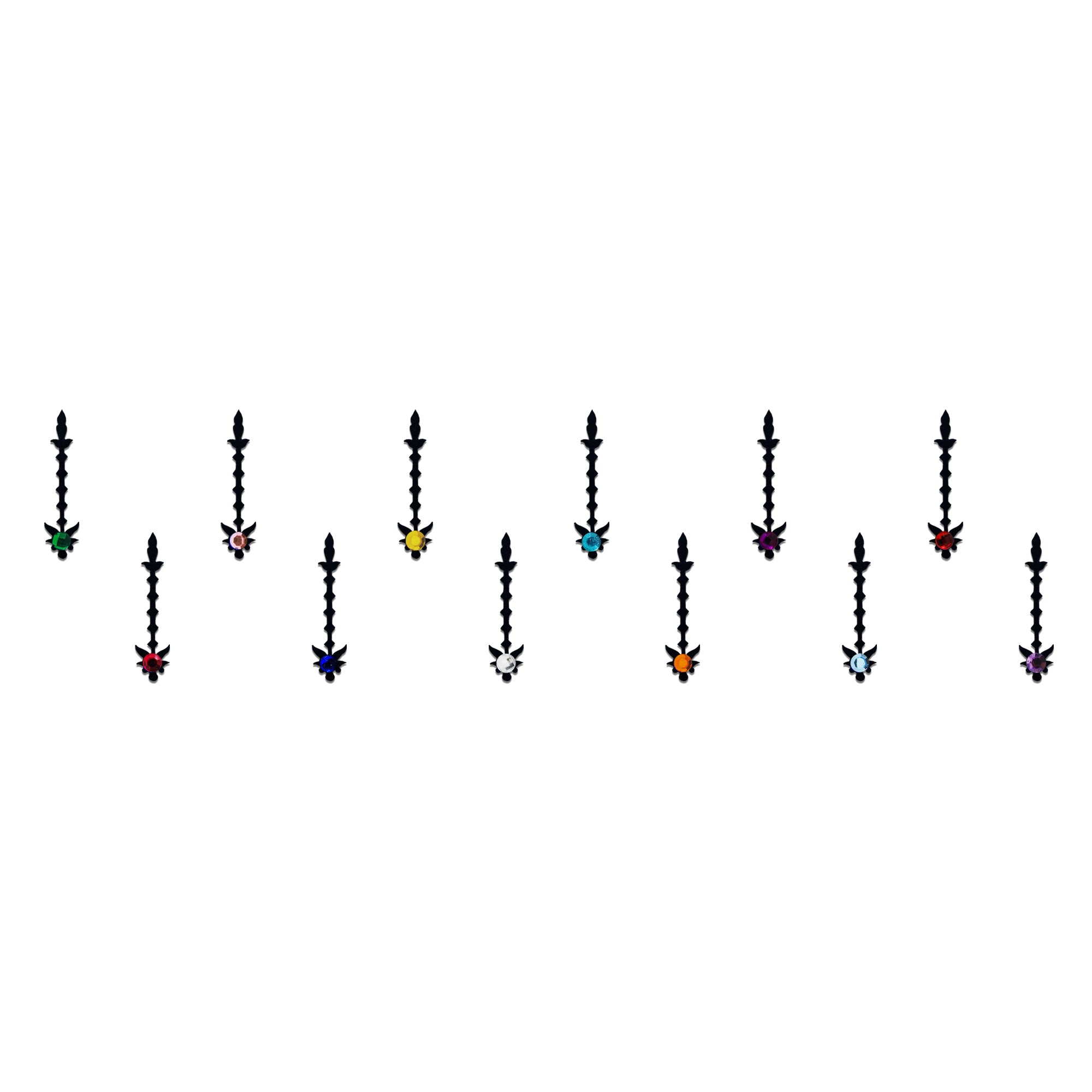 Comet Busters long black tribal designer bindi with golden crystal stone for women and girls.