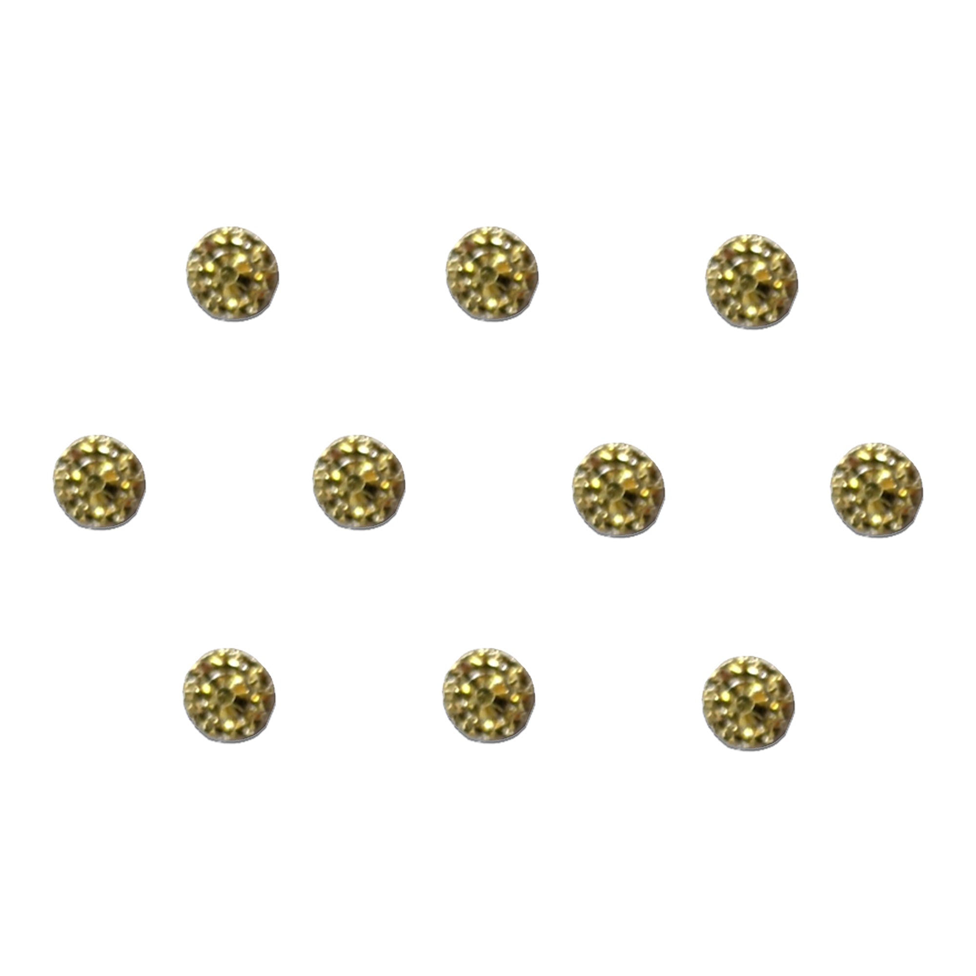 Comet Busters Round golden crystal bindi featuring a sparkling faceted stone with a radiant metallic gold finish. This elegant minimalist bindi adds a touch of glamour and sophistication, making it perfect for weddings, festivals, religious ceremonies, cultural celebrations, parties, and traditional ethnic wear.