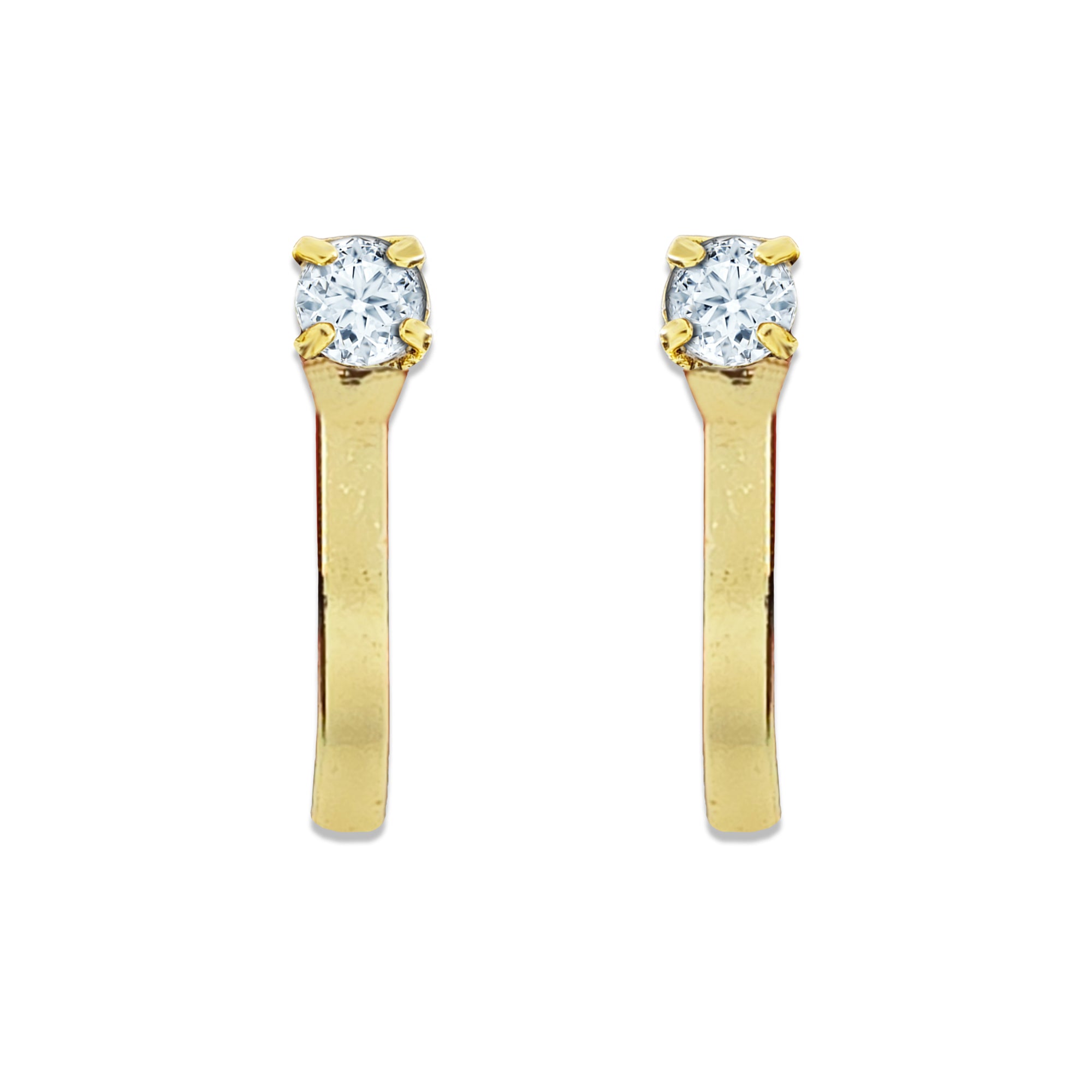 Comet Busters golden nose stud featuring a brilliant round clear crystal centerpiece secured in a four-prong setting with a sleek curved stick fitting, perfect for elegant everyday and festive looks.