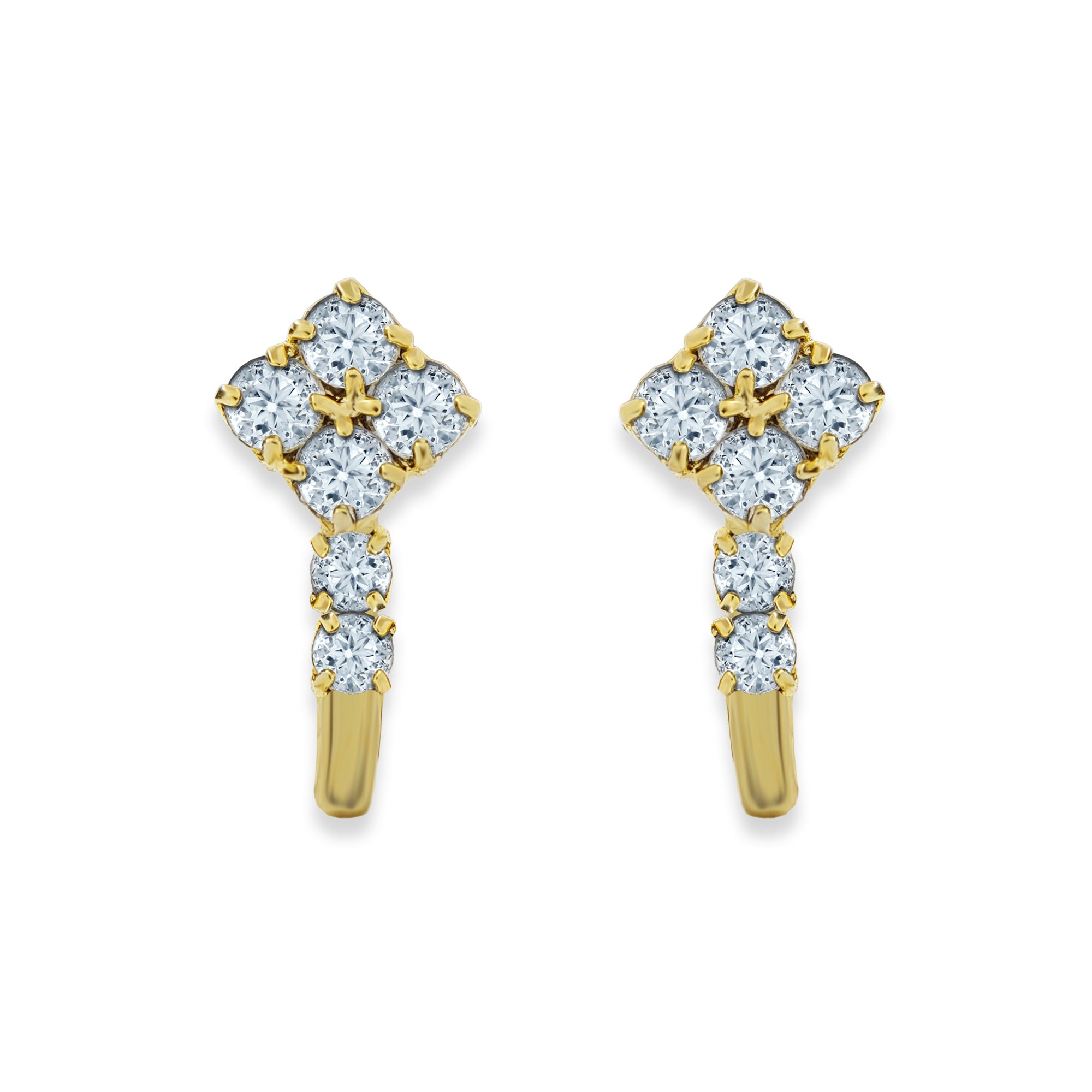 Comet Busters golden diamond-shaped nose stud featuring multiple sparkling clear crystals arranged in a geometric floral pattern with a curved clip-on fitting, perfect for festive, traditional and party looks.
