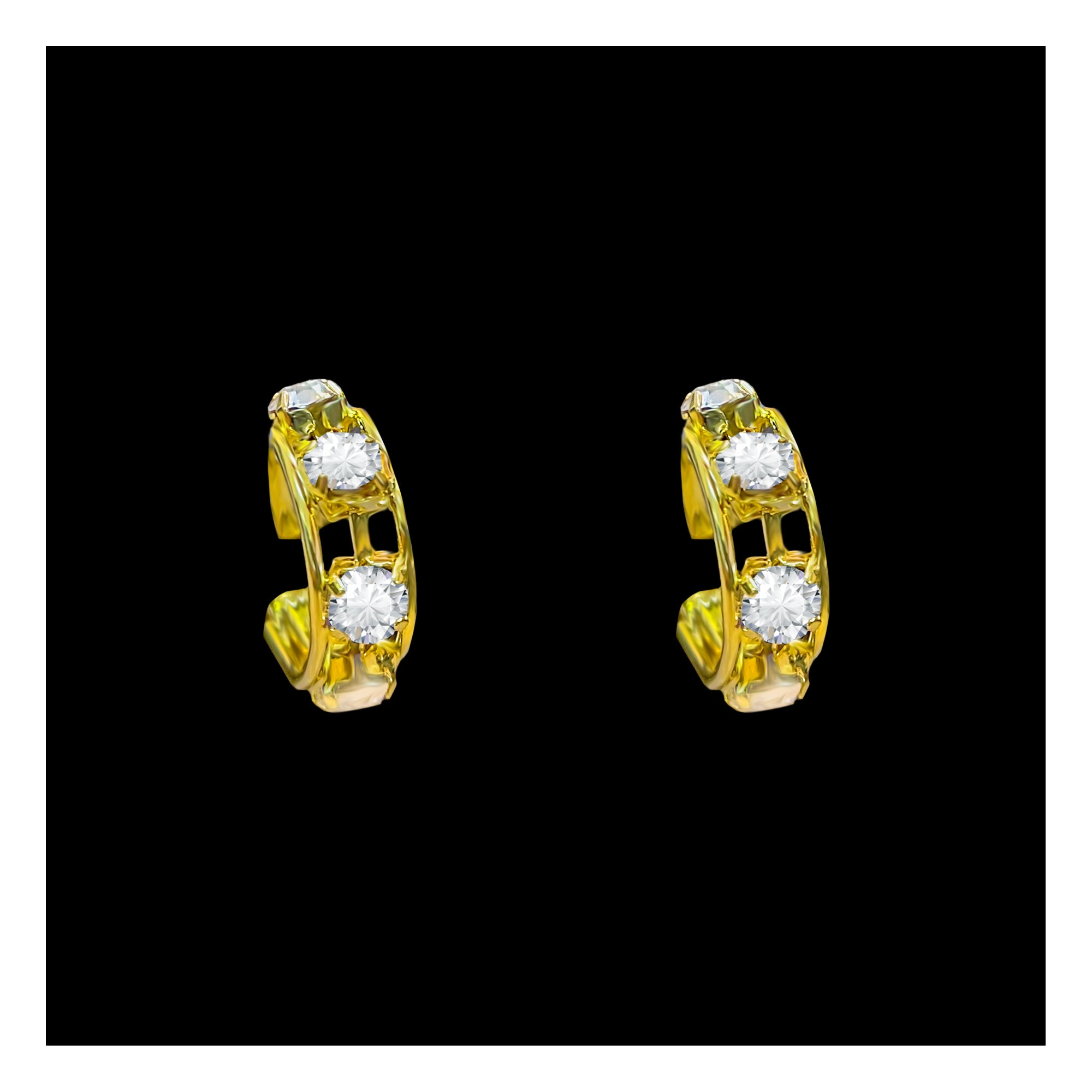 Comet Busters golden nose stud featuring two sparkling clear crystals set in an elegant open rectangular design with a curved clip-on fitting, perfect for festive and traditional looks.
