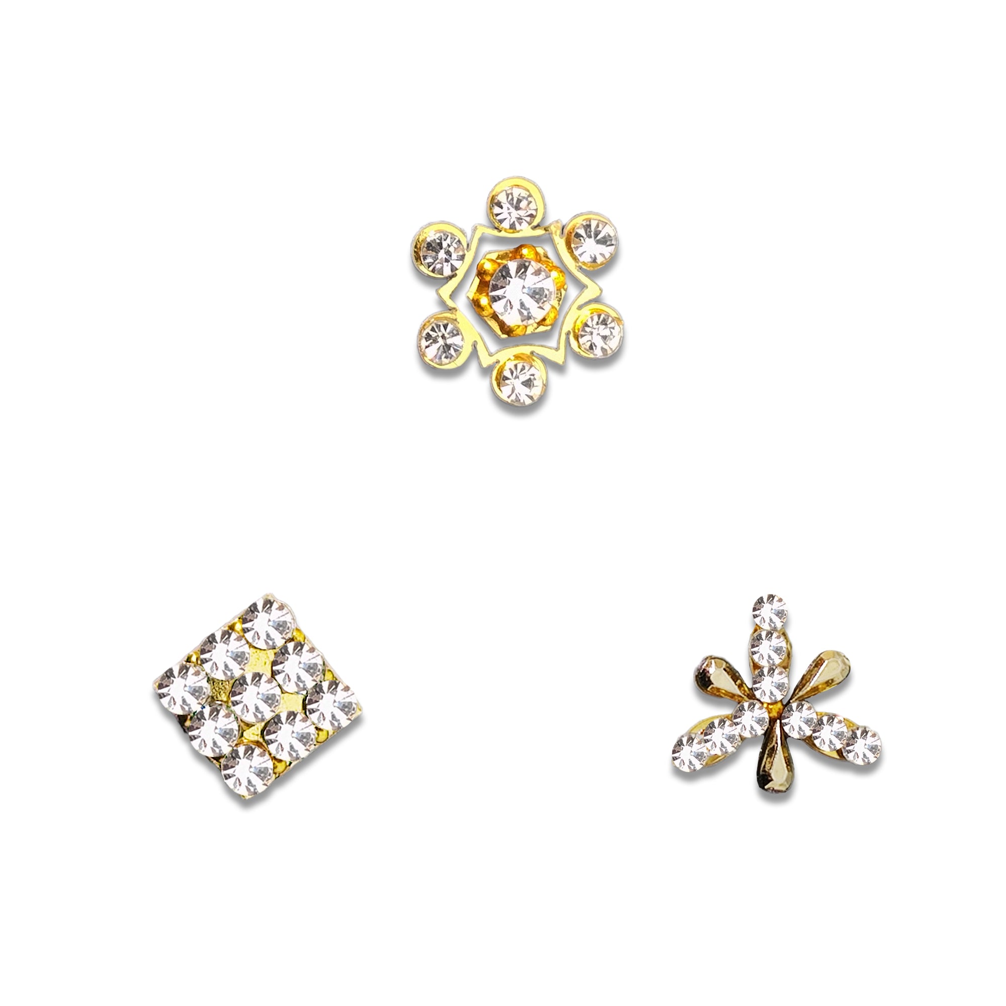 Comet Busters golden floral nose stud with a large center crystal and six surrounding clear crystals for women and girls