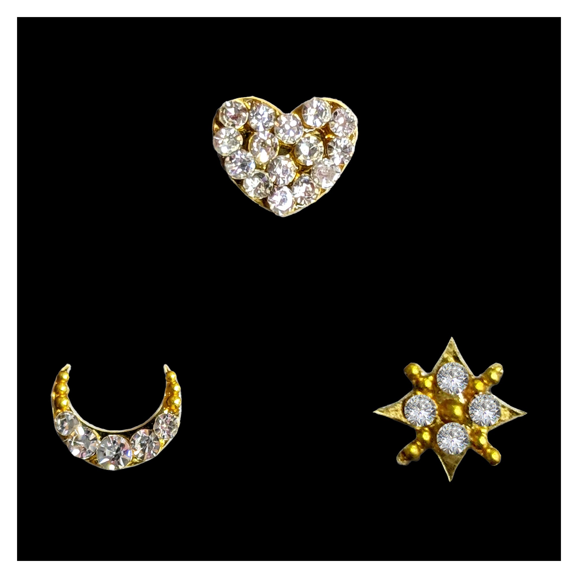 Comet Busters golden heart-shaped nose stud covered with sparkling clear crystal stones for women and girls