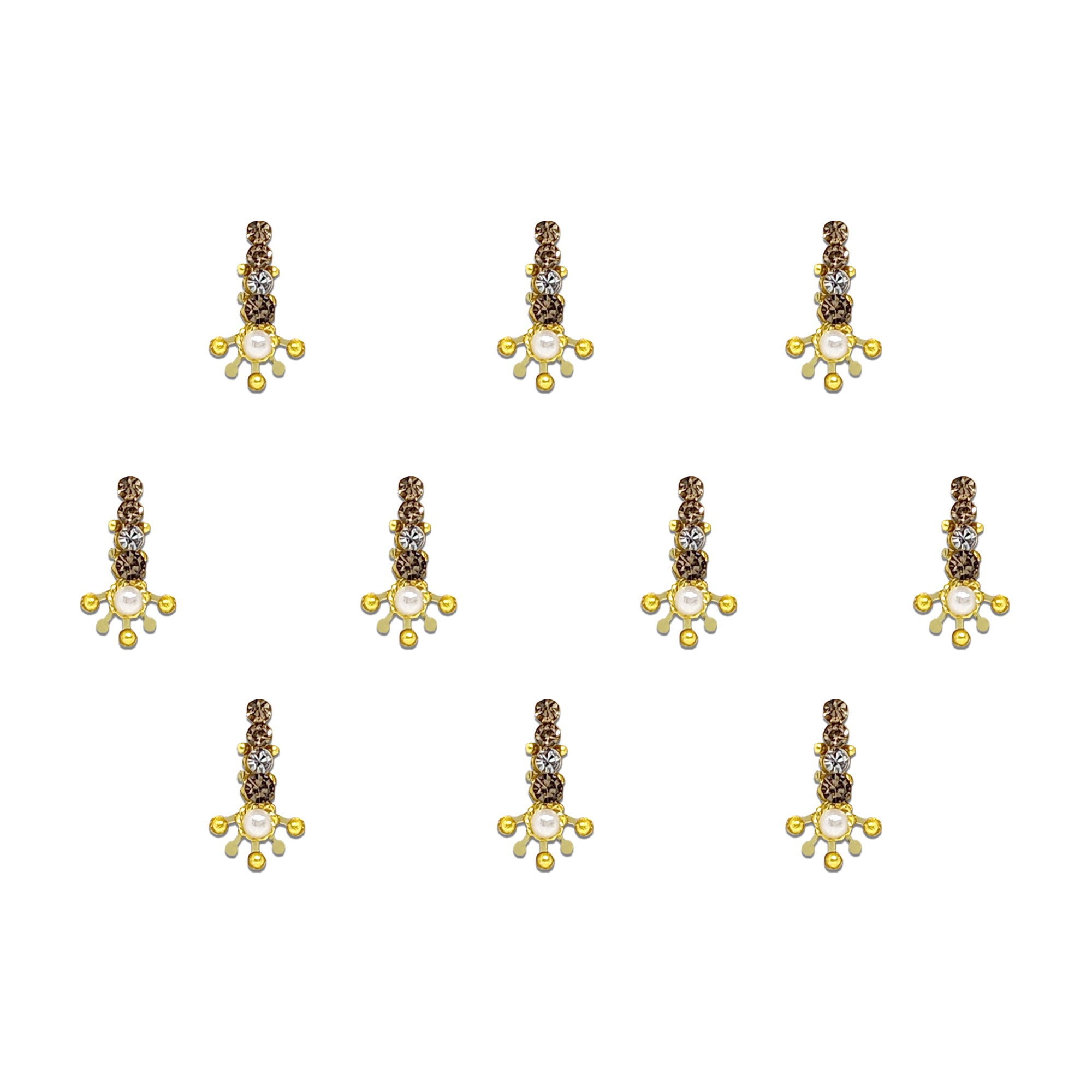 Comet Busters golden stone and pearl designer bindis with elegant traditional drop pattern