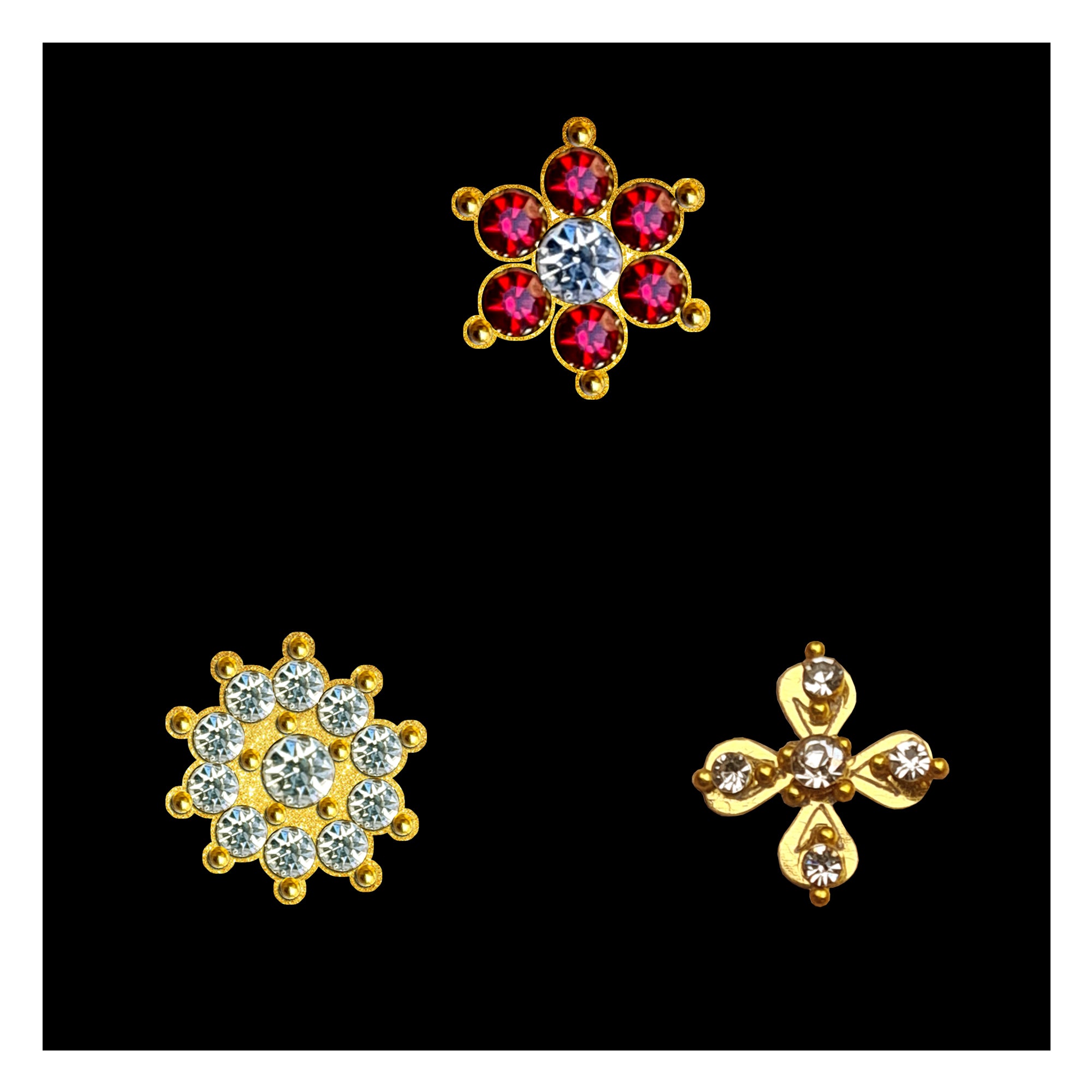 Comet Busters golden floral nose stud with multiple clear crystal stones and gold bead accents for women and girls