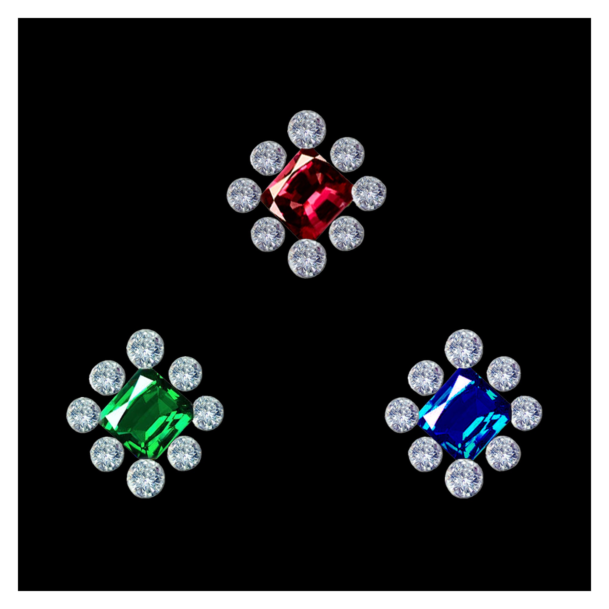 Comet Busters golden nose stud featuring a red square-cut crystal surrounded by eight sparkling clear crystals for women and girls