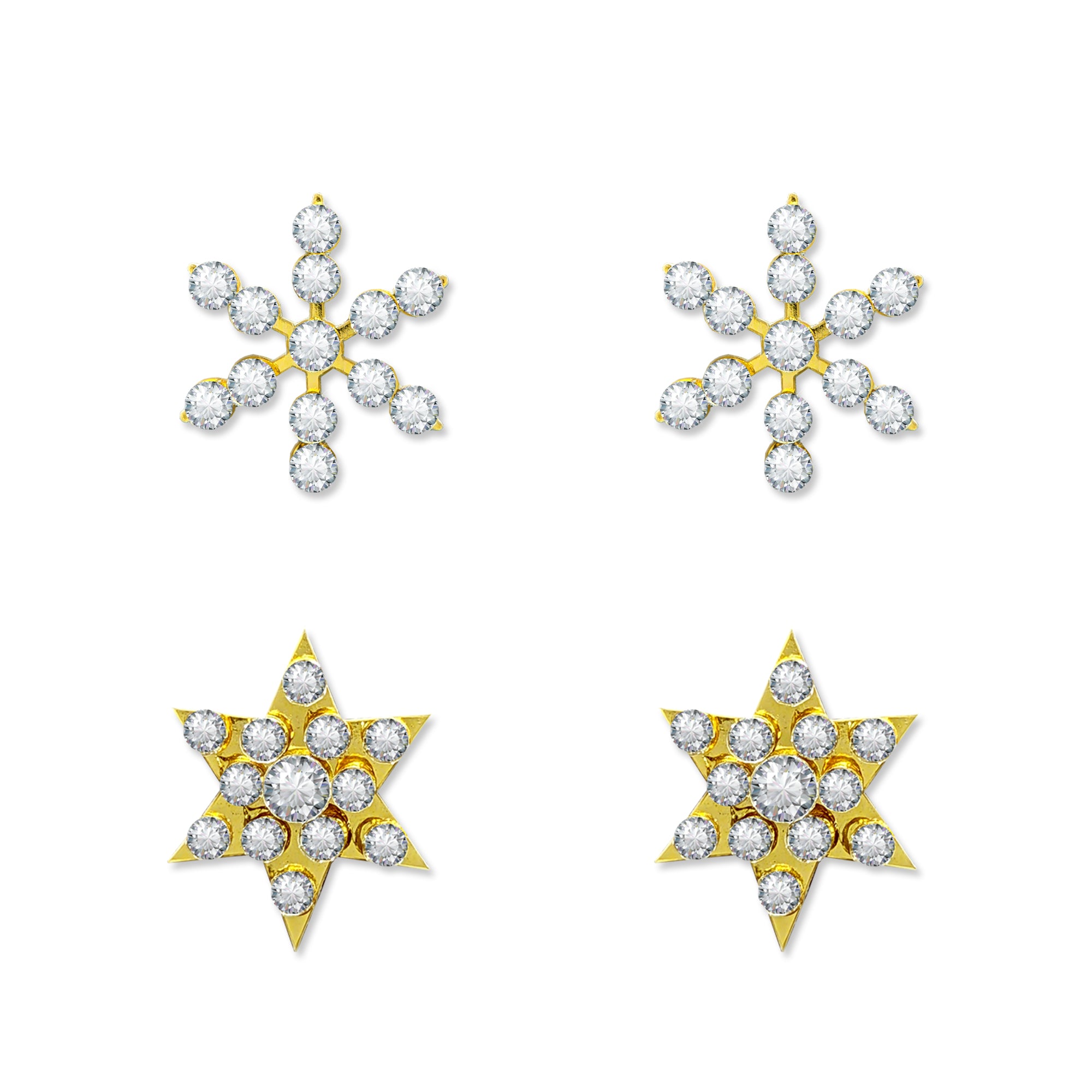 Comet Busters Golden Star-Shaped Crystal Ear Stud with Clear Rhinestone Detailing and Gold Finish for Women and Girls