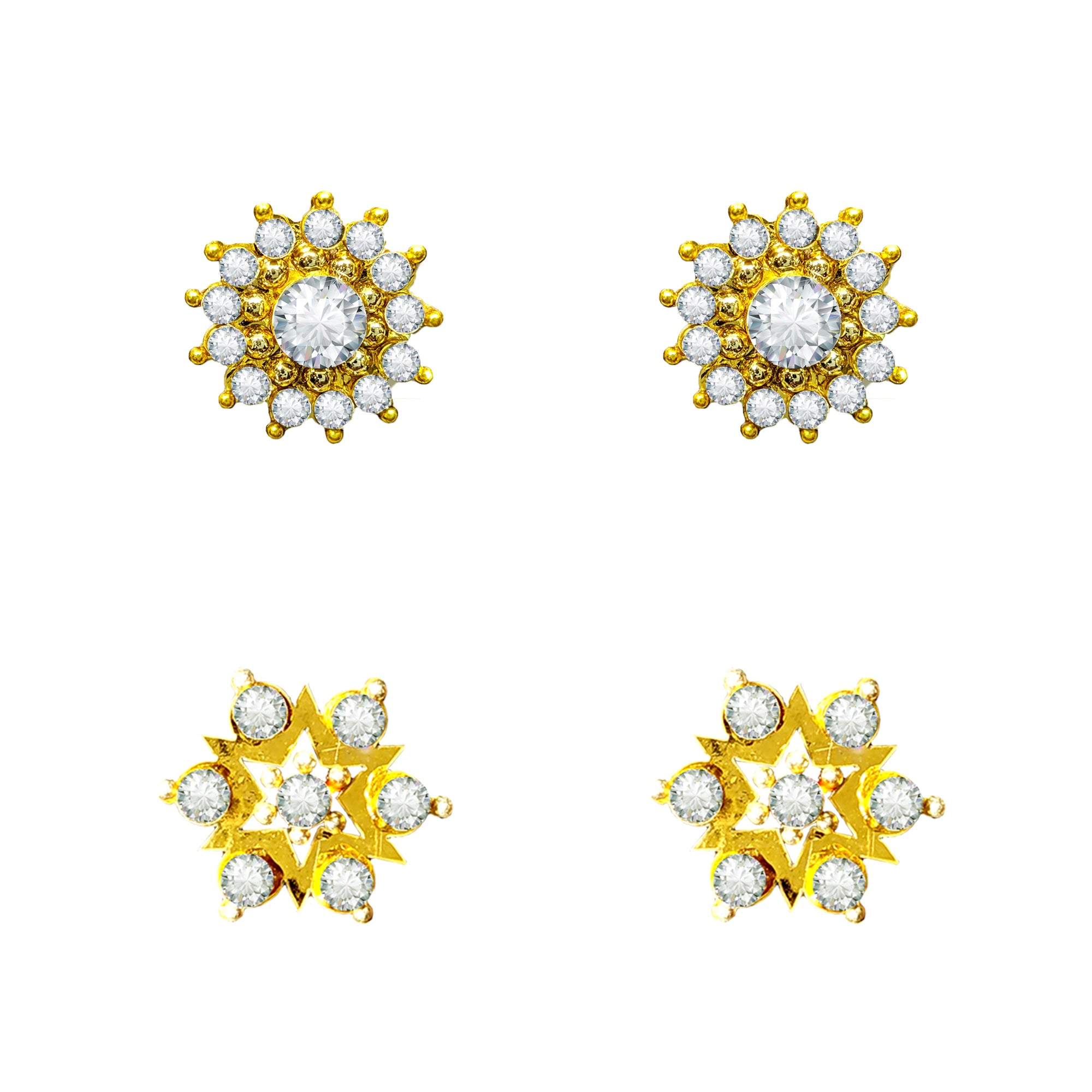 Comet Busters Golden Starburst Designer Ear Stud with Clear Crystal Stones and Intricate Gold Finish for Women and Girls