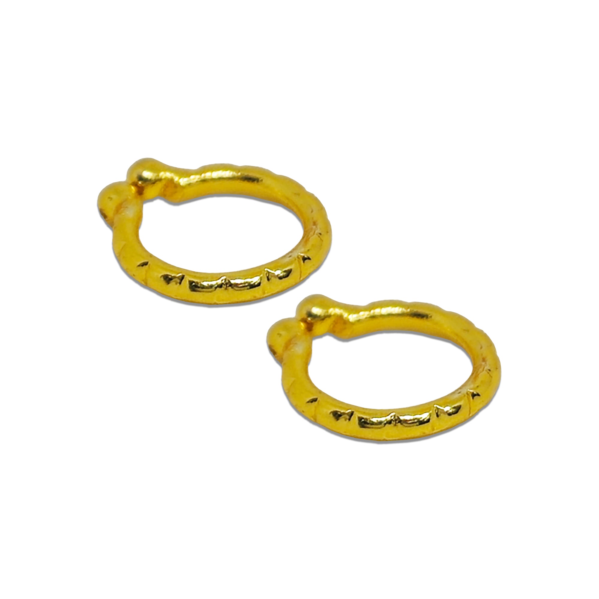 Comet Busters golden traditional hoop stick-on nose studs with a simple round loop design, suitable for women and girls.