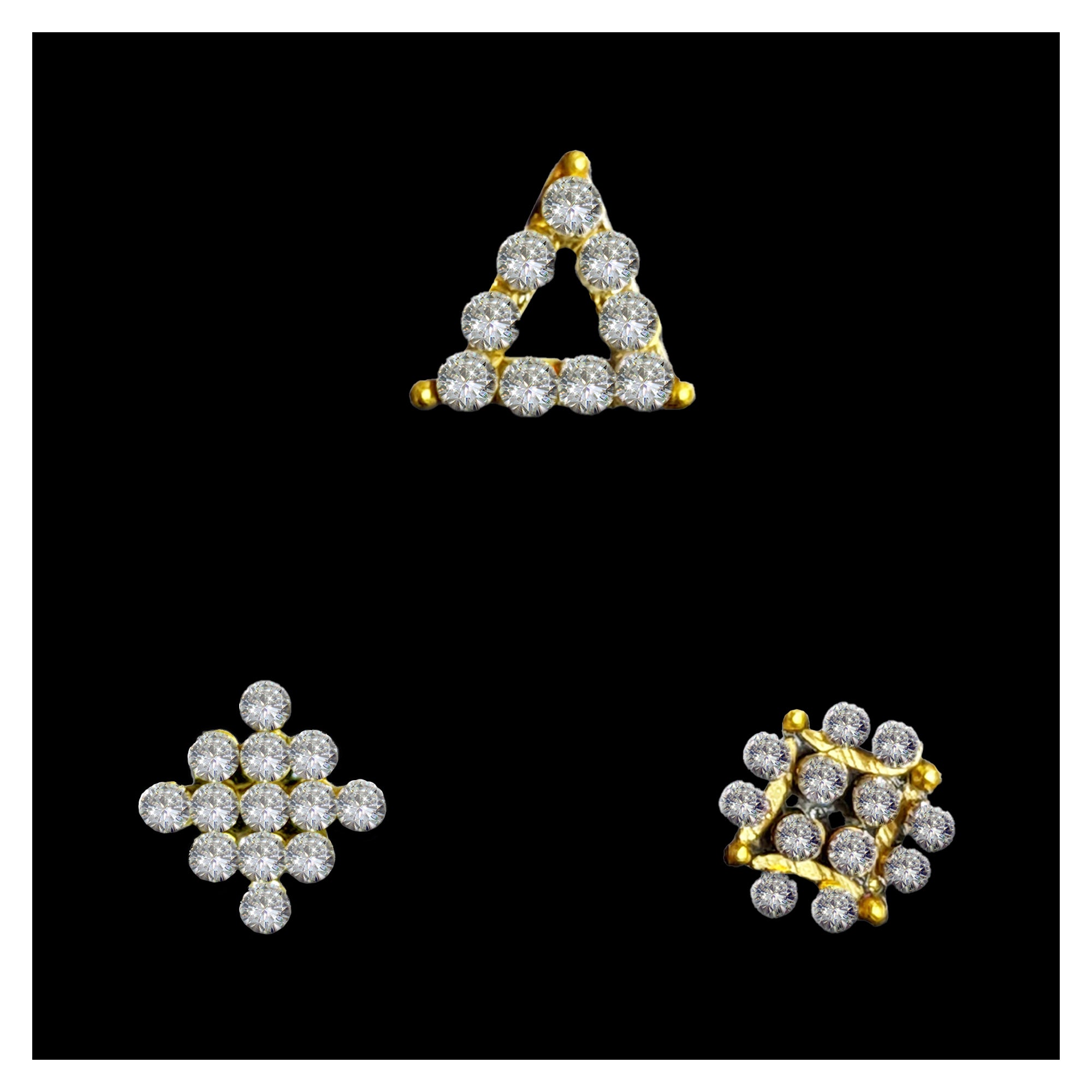 Comet Busters golden triangular nose stud embellished with sparkling clear crystals in a geometric open triangle design for women and girls