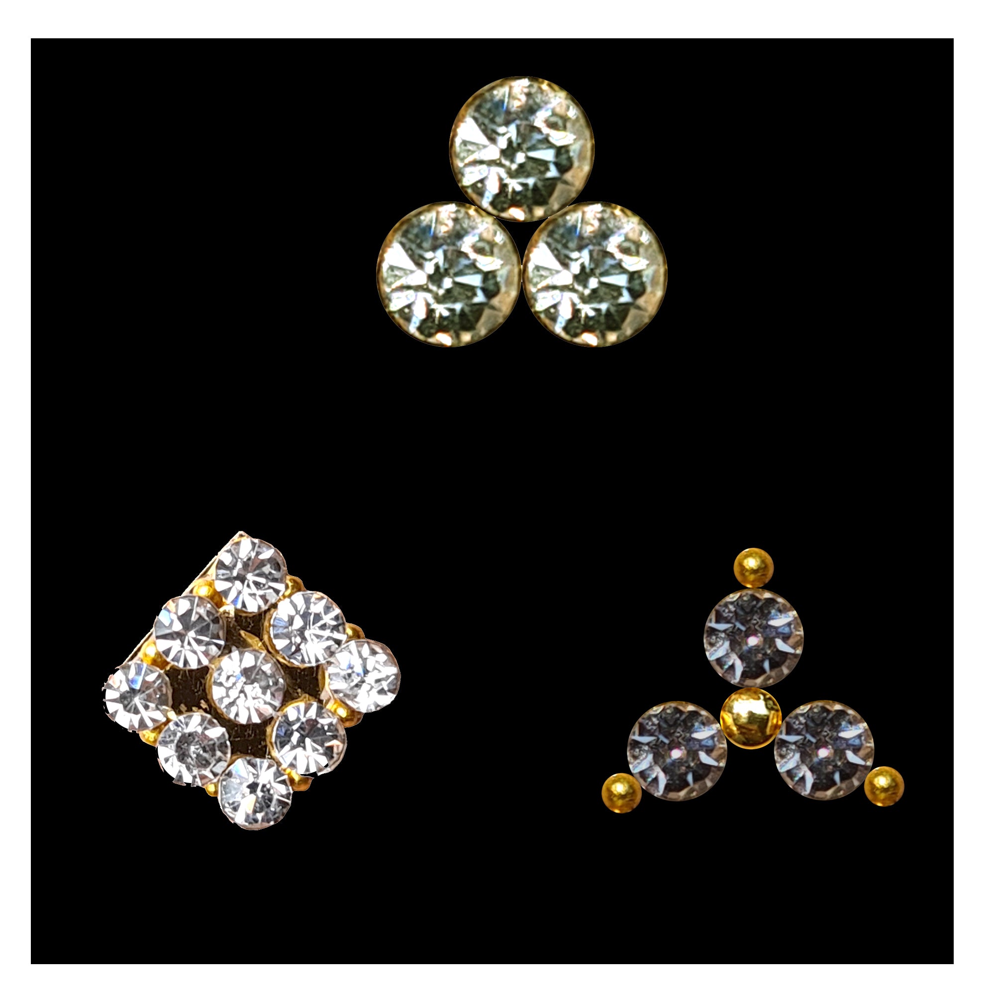 Comet Busters golden triple round crystal nose stud with three sparkling clear stones for women and girls