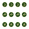 Indira Spiritual Bindis – Premium Designer Green Velvet Om Shree Swastik Bindis (13mm)- 12 Round Bindis Forehead Stickers for Women & Girls (INDI024)