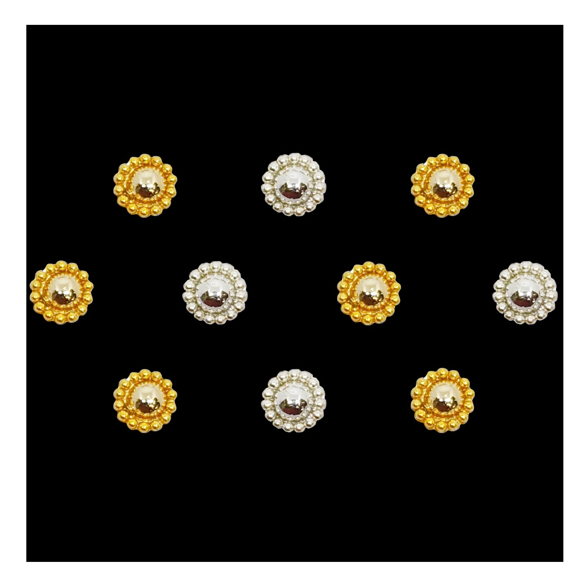 Comet Busters gold and silver pearl designer bindis