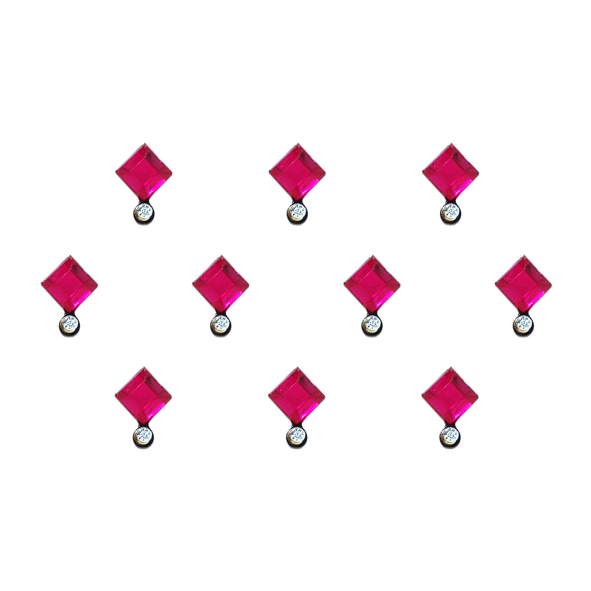 Comet Busters hot pink square stone bindi with sparkling crystal drop, self-adhesive designer forehead bindi for women and girls, elegant pink diamond-cut fashion bindi ideal for weddings, bridal wear, festivals, Navratri, Diwali, Karwa Chauth, traditional wear, ethnic outfits, parties, cultural celebrations, and special occasions.