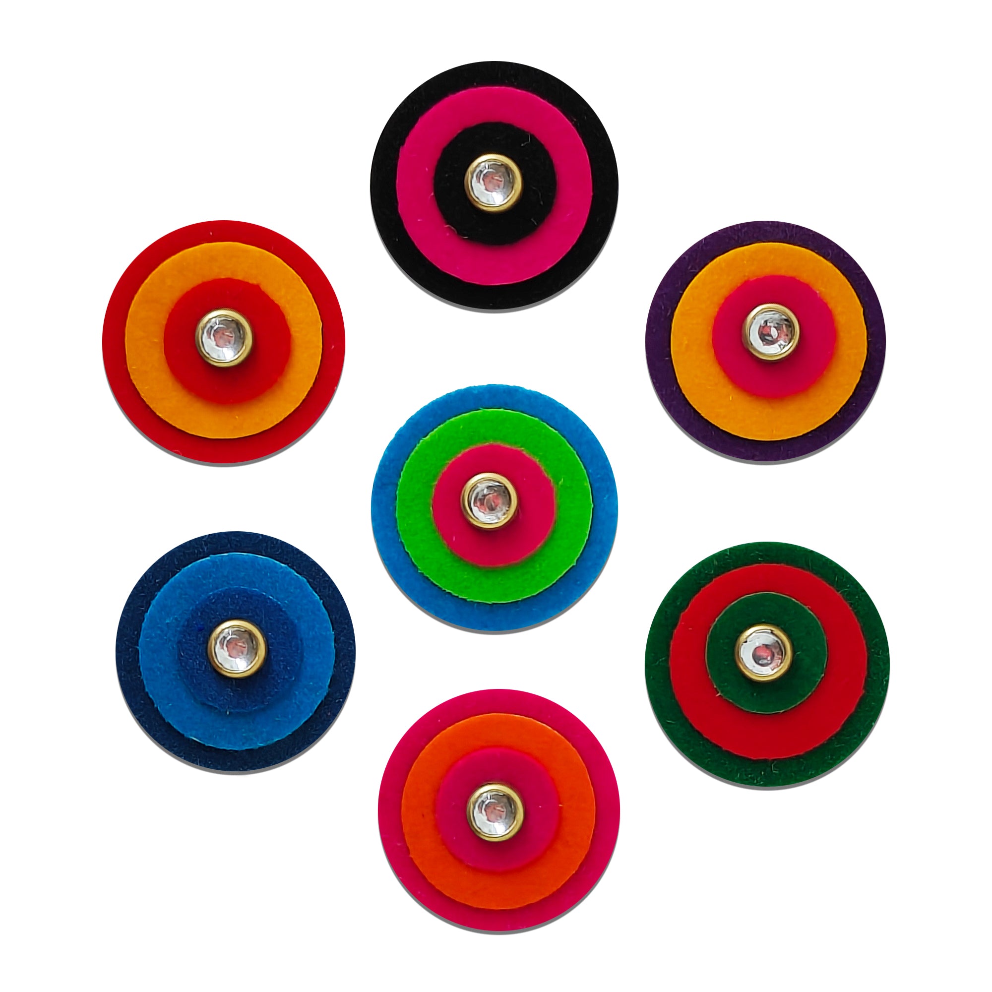 Indira by Comet Busters® colourful mirror designer forehead bindis with premium velvet finish and reflective mirror center.