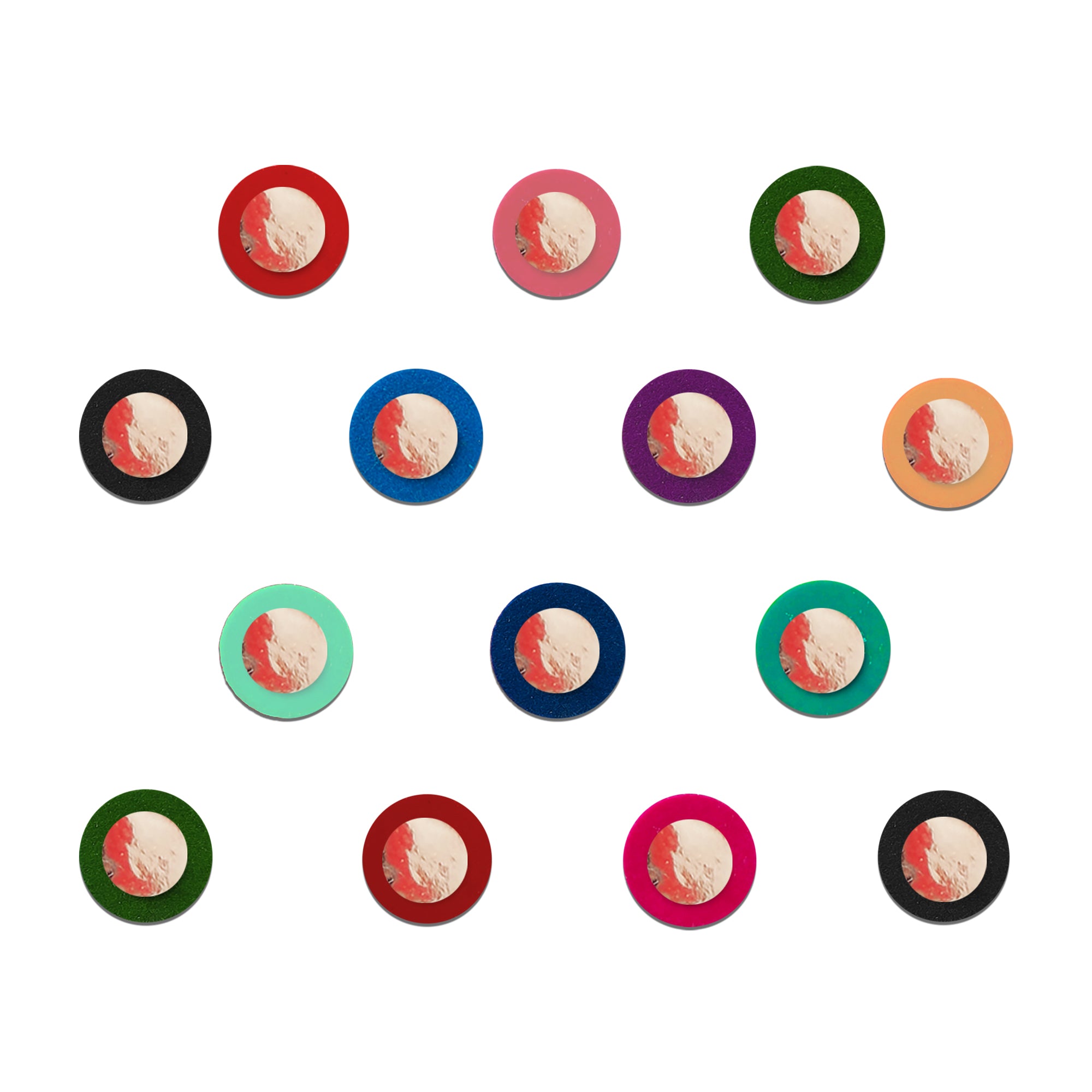 Indira by Comet Busters® premium multicolor round mirror designer bindi featuring colorful circular borders with reflective mirror center, self-adhesive bindis for women and girls.