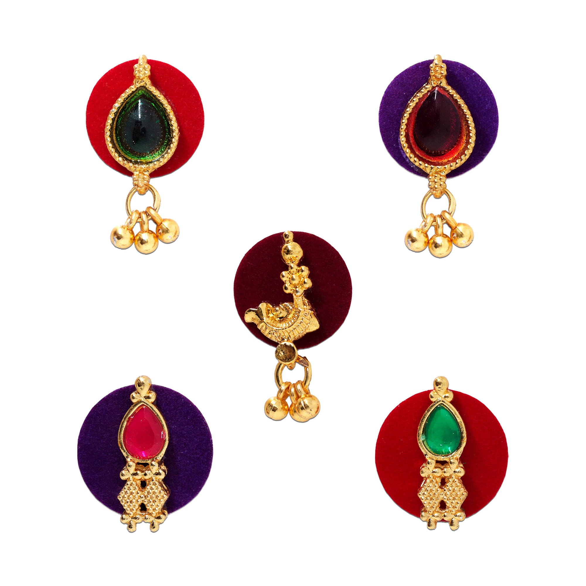 Indira by Comet Busters® Premium Dangling Stone Designer Velvet Bindi | Traditional Self-Adhesive Bindis for Women & Girls