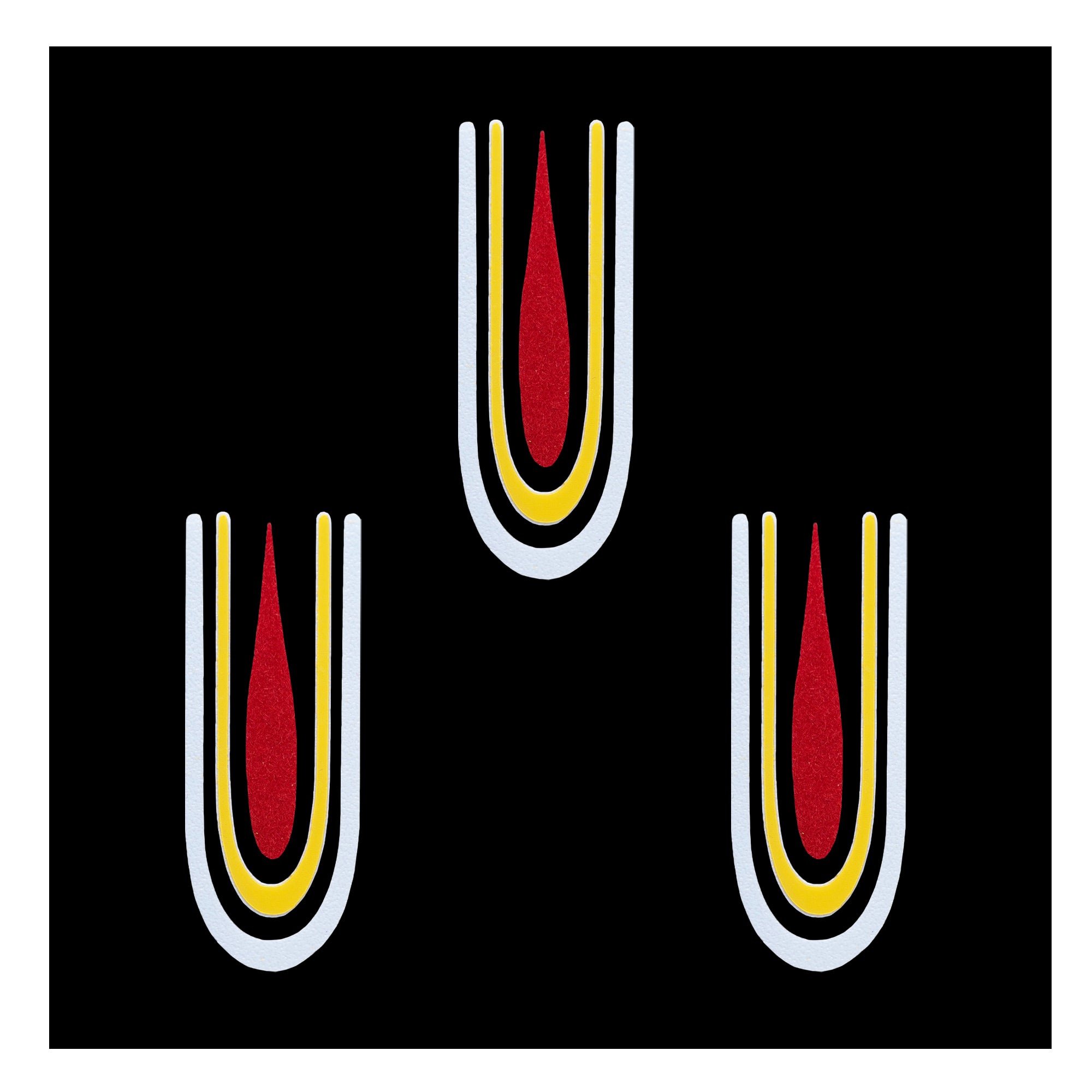Comet Busters Krishna Ji U-shaped tilak bindi with red center and yellow-white borders, traditional devotional forehead sticker for Krishna look and festive occasions.