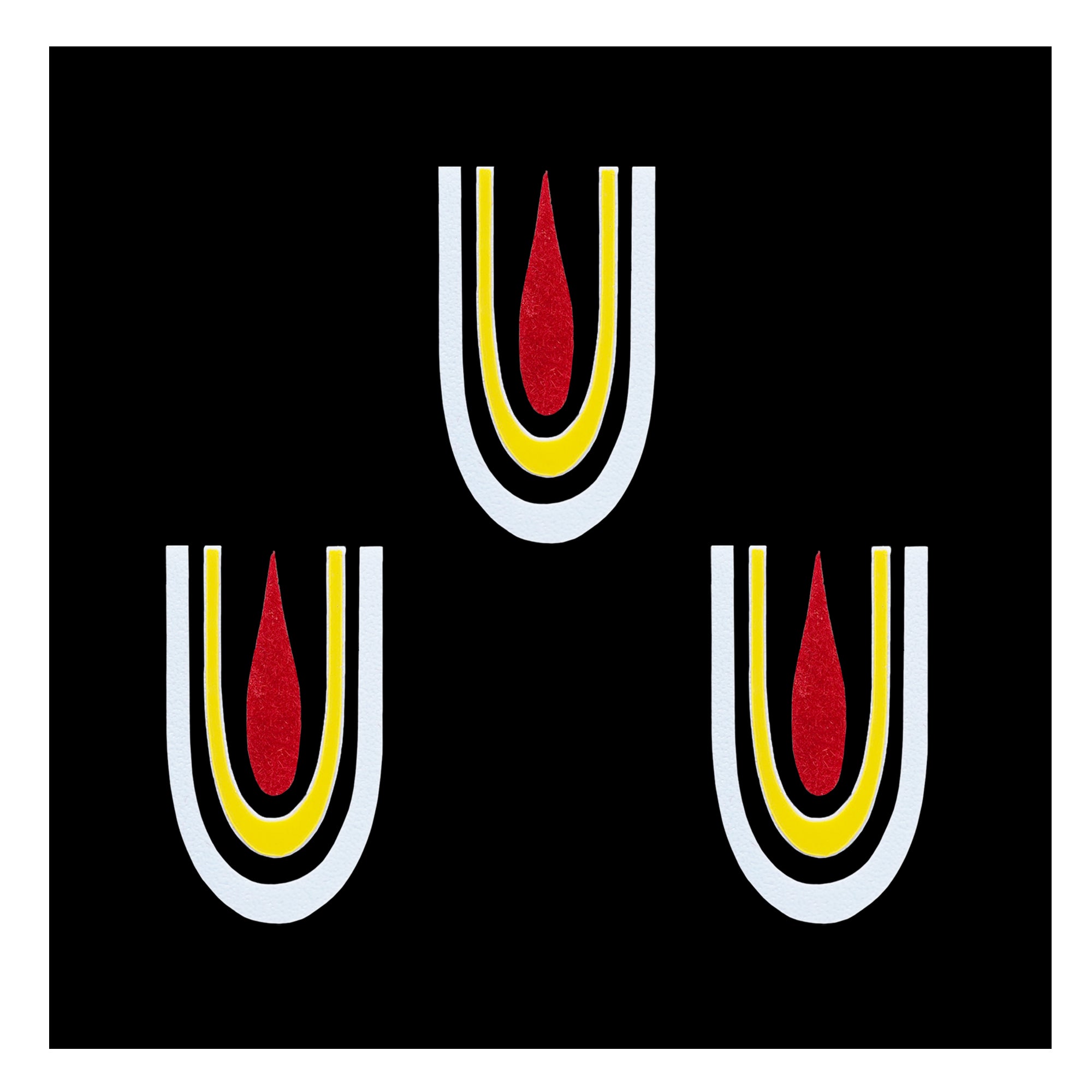 Comet Busters Krishna Ji U-shaped tilak bindi with red center and yellow-white borders, traditional devotional forehead sticker for Krishna look and festive occasions.
