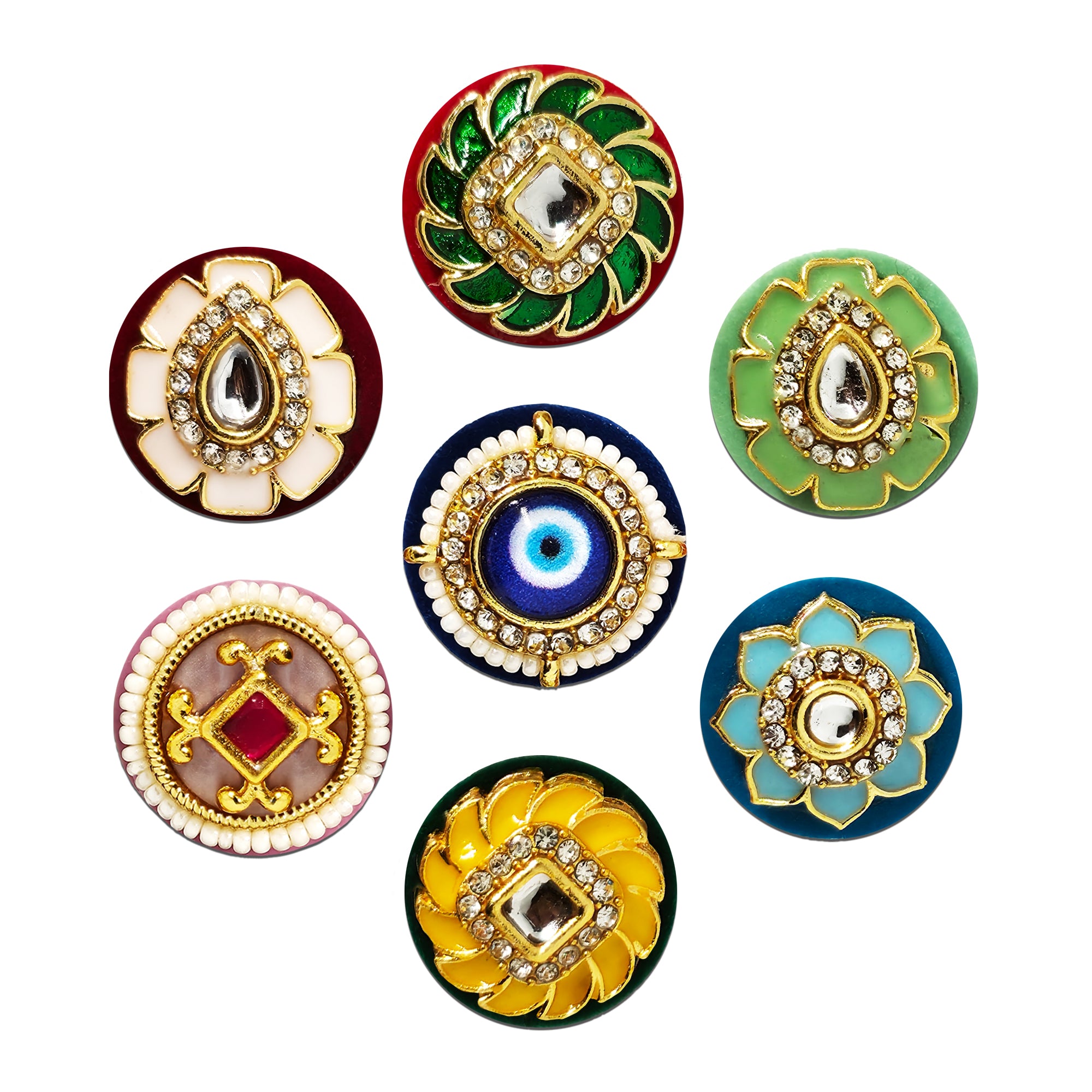 Indira by Comet Busters® Premium Floral & Evil Eye Designer Bindi Collection | Kundan, Enamel Flower & Protective Motif Velvet Bindis for Women & Girls