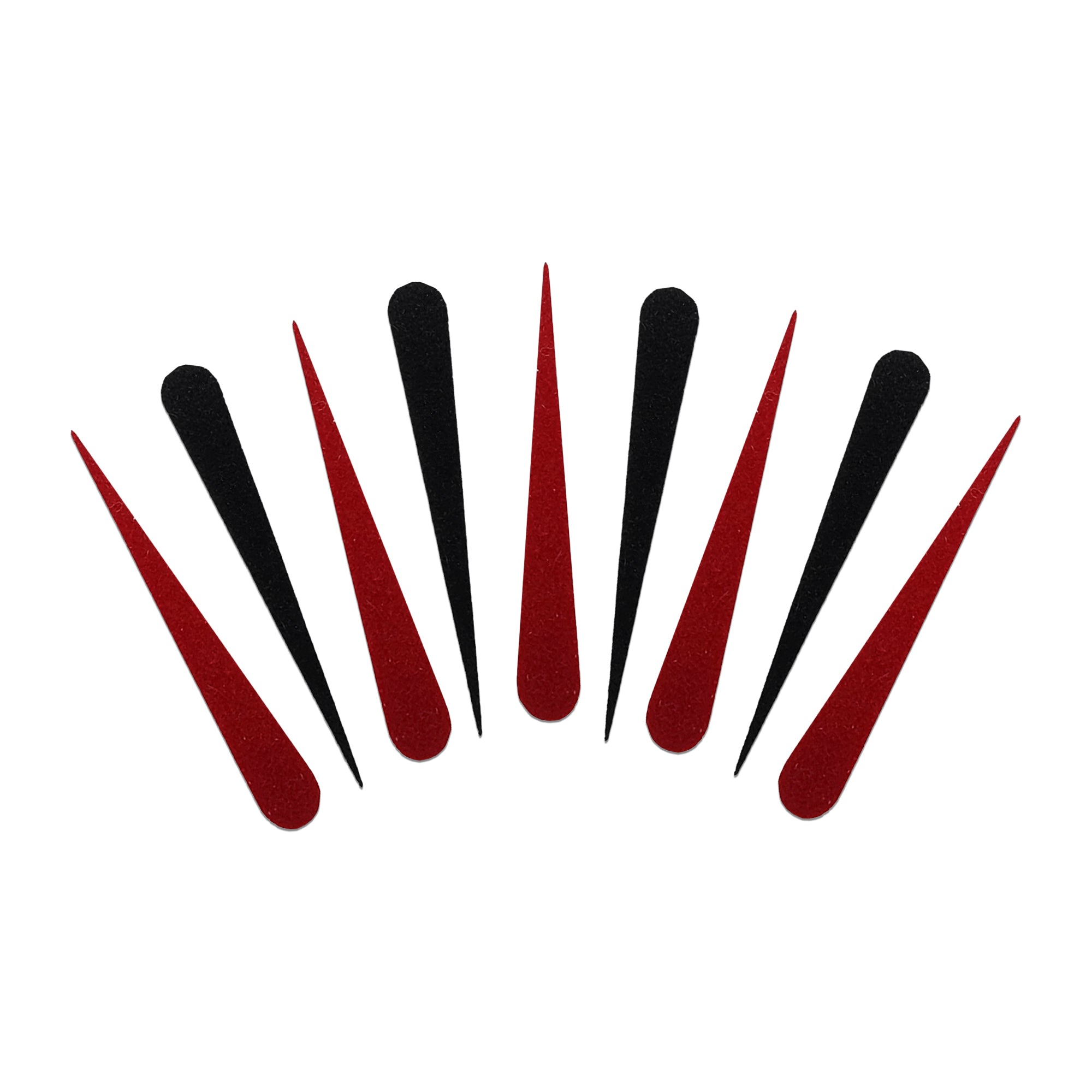 Comet Busters long tilak bindis featuring classic red and black elongated designs for religious ceremonies, festivals, and traditional wear.