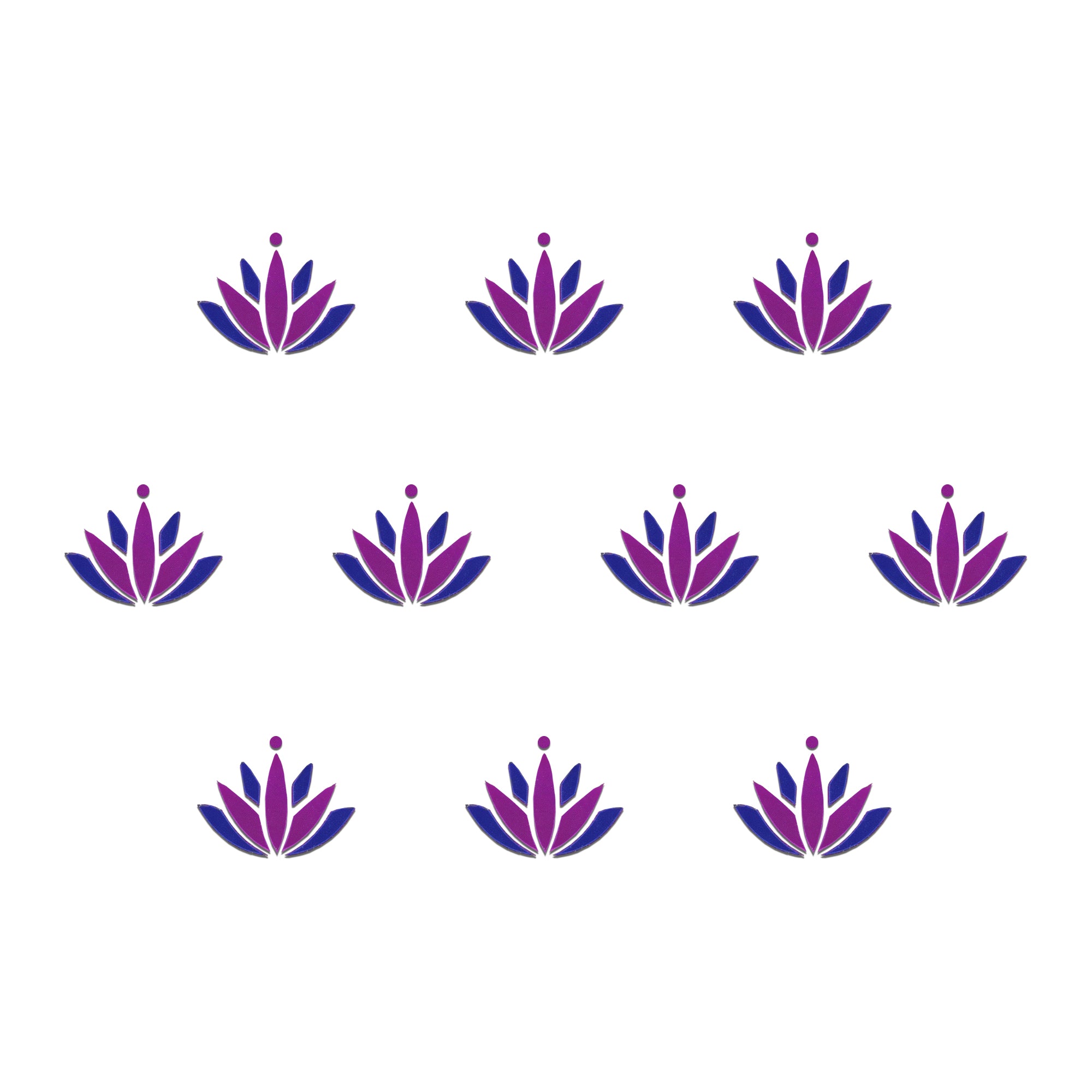 Comet Busters purple and blue lotus-shaped designer bindi with a small matching dot above, featuring a vibrant traditional floral design for women and girls.
