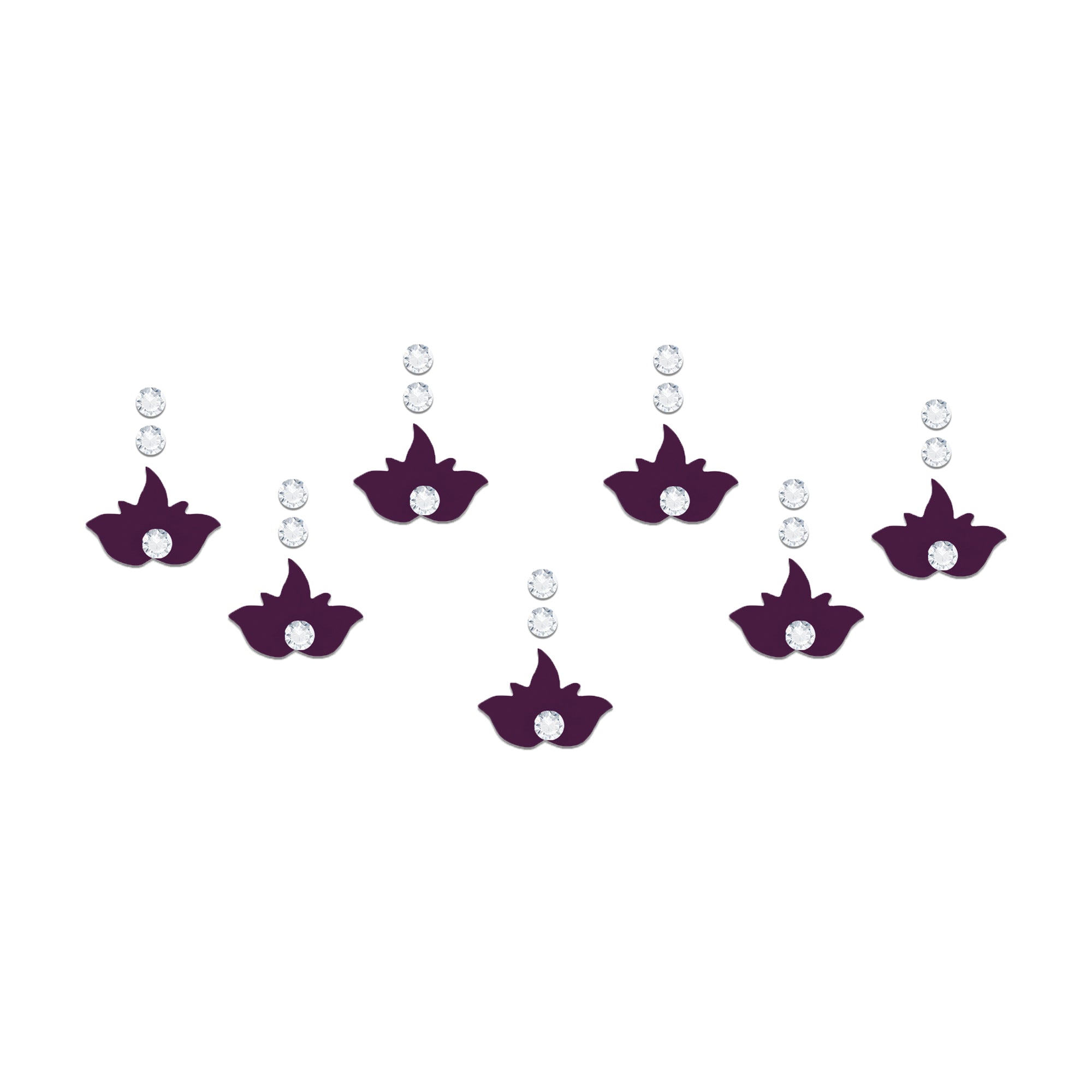 Comet Busters lotus designer bindis featuring elegant purple lotus-inspired motifs with sparkling white crystal stones, perfect for festive celebrations, traditional Indian attire, ethnic fashion styling, devotional looks, and graceful everyday wear.