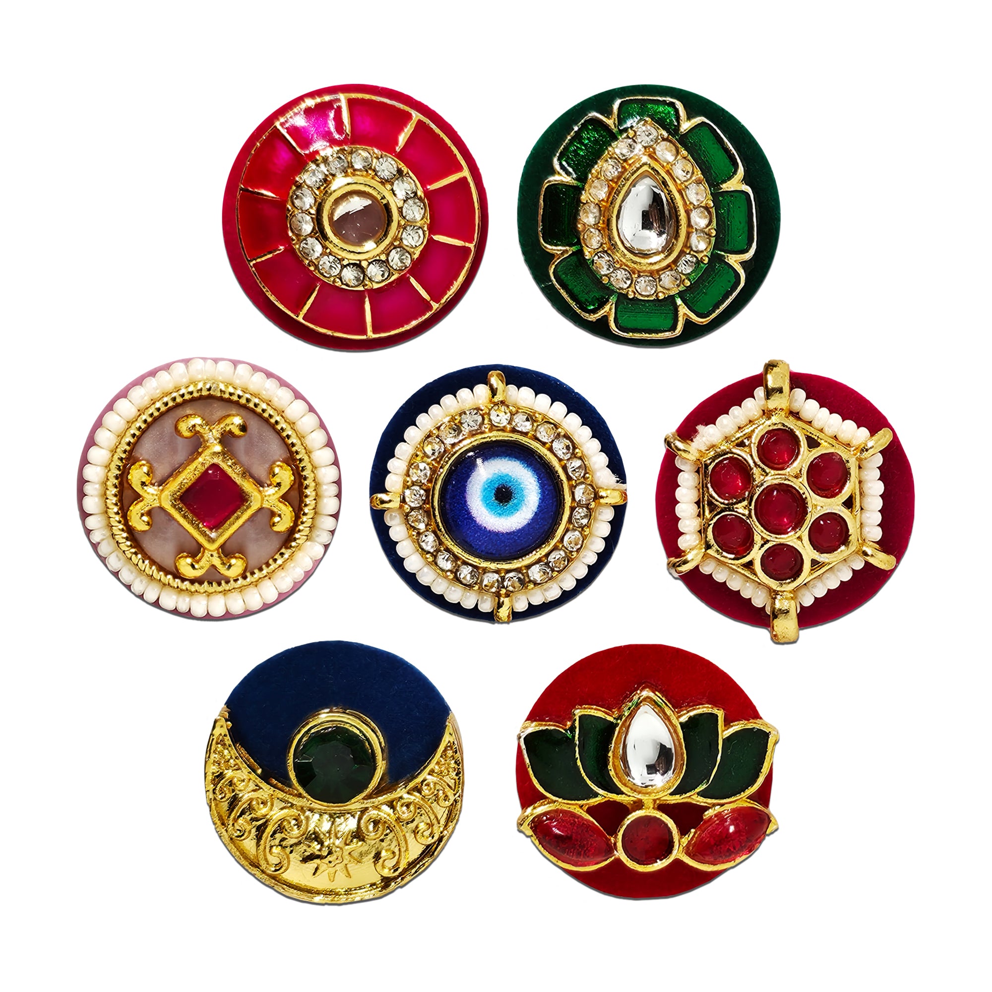 Indira by Comet Busters® Premium Spiritual & Lotus Designer Bindi Collection | Evil Eye, Floral Kundan, Hexagon Ruby, Temple & Enamel Velvet Bindis for Women & Girls