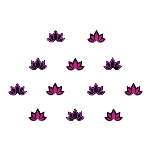 Comet Busters colorful lotus petal bindis featuring elegant floral lotus motifs in vibrant shades of pink, blue, yellow, green, and purple, perfect for festive wear, spiritual styling, ethnic fashion, and traditional Indian looks.