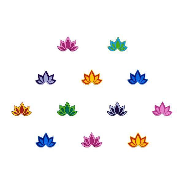 Comet Busters colorful lotus petal bindis featuring elegant floral lotus motifs in vibrant shades of pink, blue, yellow, green, and purple, perfect for festive wear, spiritual styling, ethnic fashion, and traditional Indian looks.
