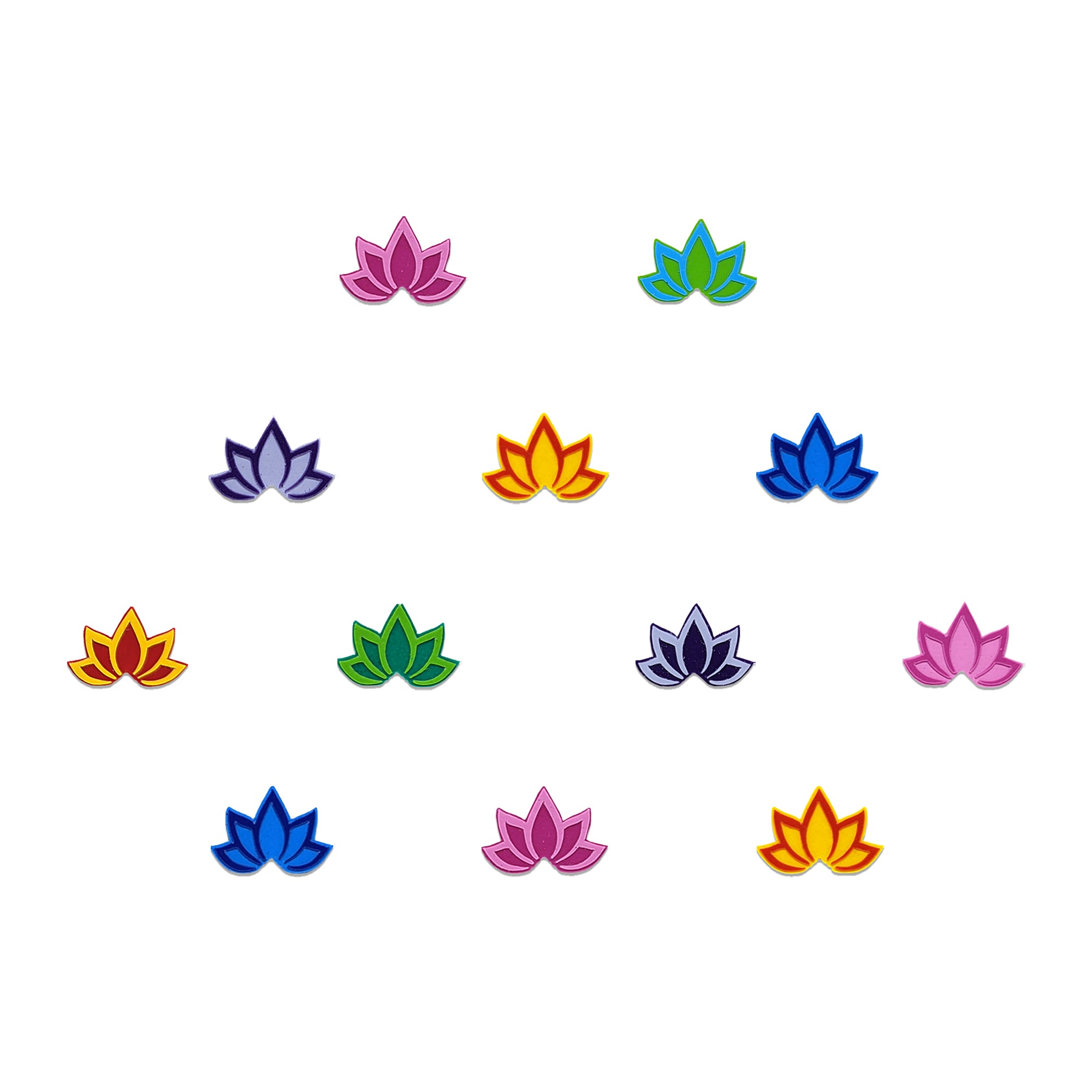 Comet Busters colorful lotus petal bindis featuring elegant floral lotus motifs in vibrant shades of pink, blue, yellow, green, and purple, perfect for festive wear, spiritual styling, ethnic fashion, and traditional Indian looks.