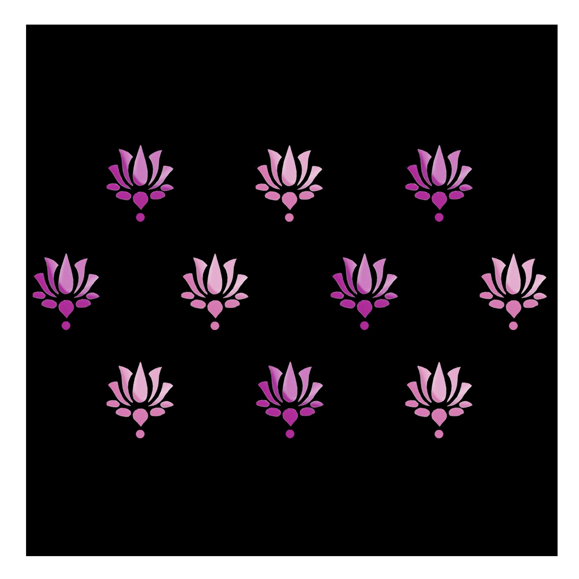 Comet Busters lotus bindi in pink and magenta shades with a detailed lotus flower design and matching bottom dot, traditional floral bindi for women and girls.