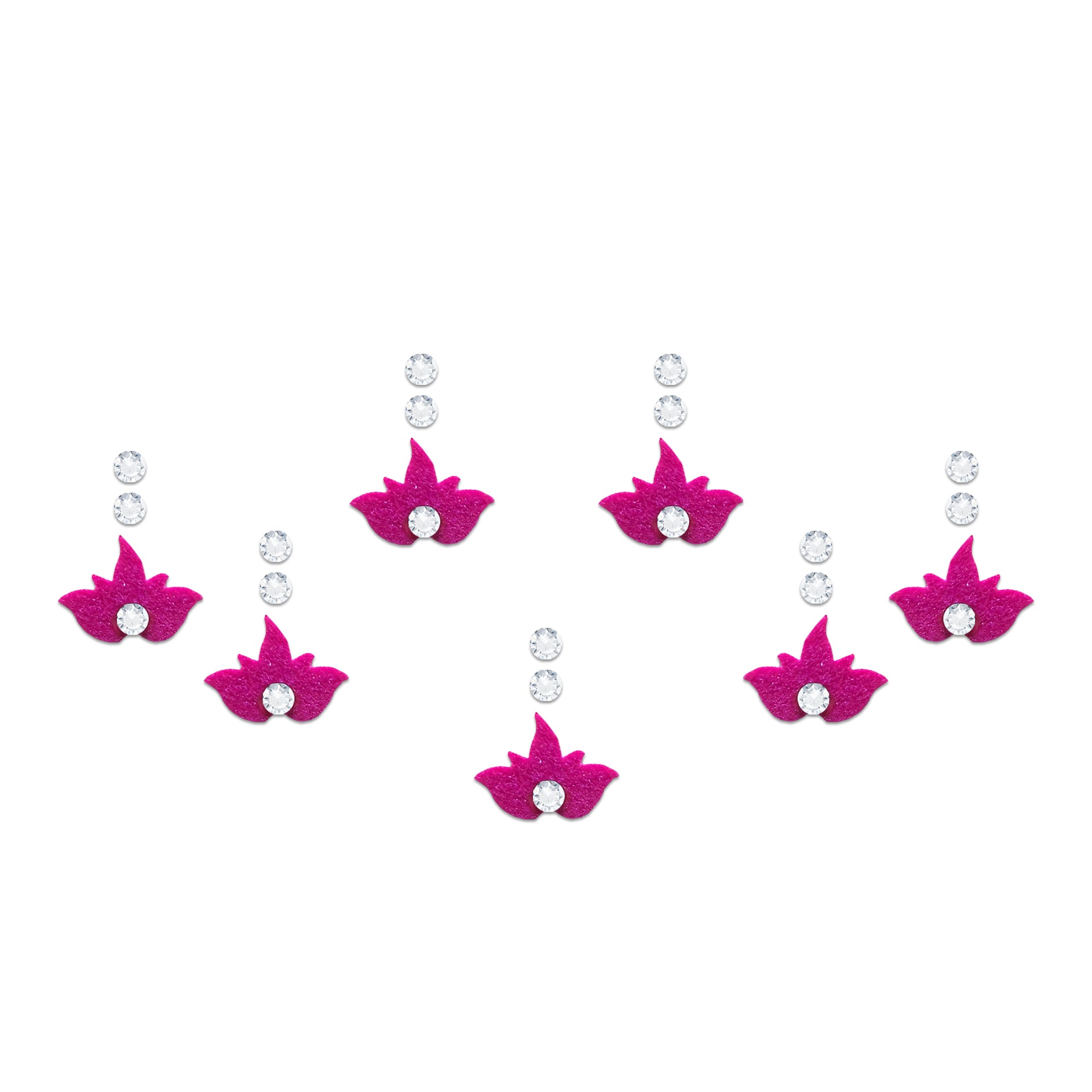 Comet Busters lotus designer bindis featuring elegant purple lotus-inspired motifs with sparkling white crystal stones, perfect for festive celebrations, traditional Indian attire, ethnic fashion styling, devotional looks, and graceful everyday wear.