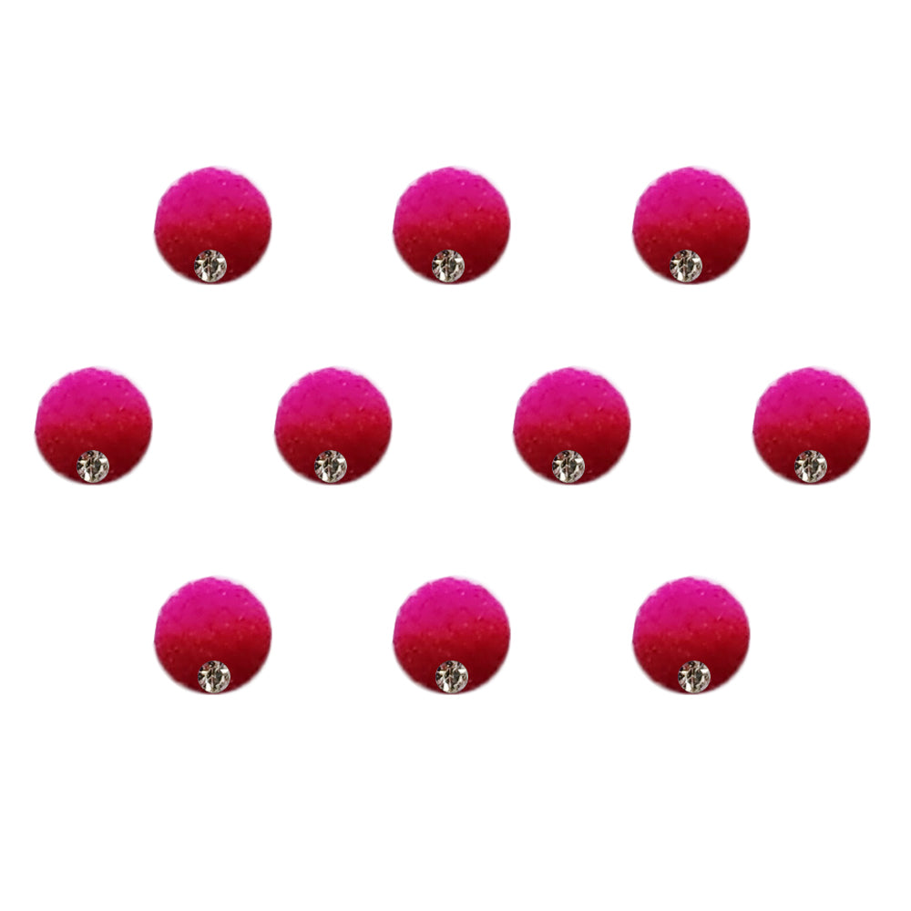 Comet Busters Magenta Ombre Round Bindi with Crystal Stone, Shaded Pink Gradient Velvet Bindi for Women and Girls, Designer Circular Forehead Accessory for Festivals, Weddings and Traditional Wear