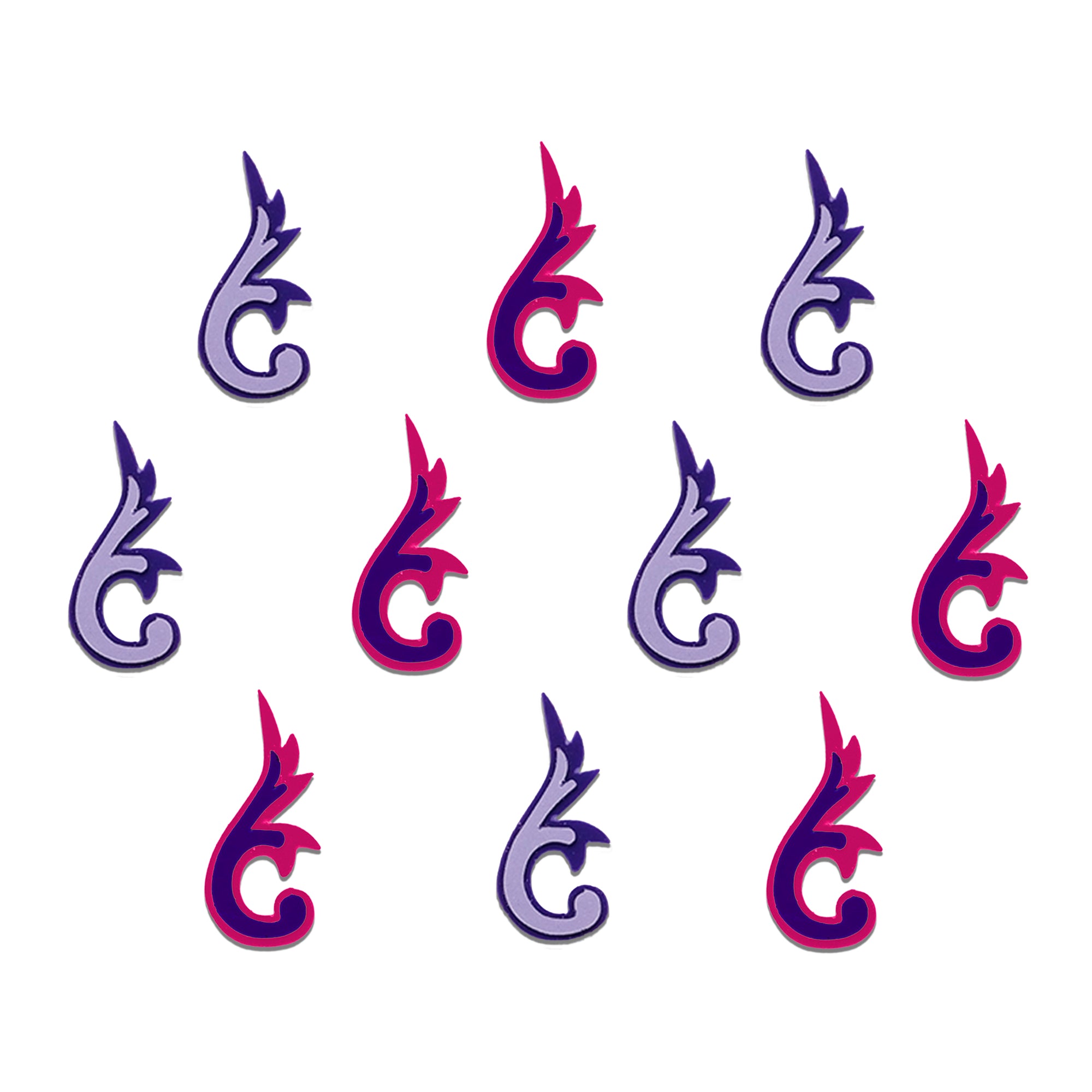 Comet Busters dual-tone paisley designer bindi set featuring elegant magenta-purple and lavender-purple reusable bindis with a modern ethnic swirl design for women and girls.