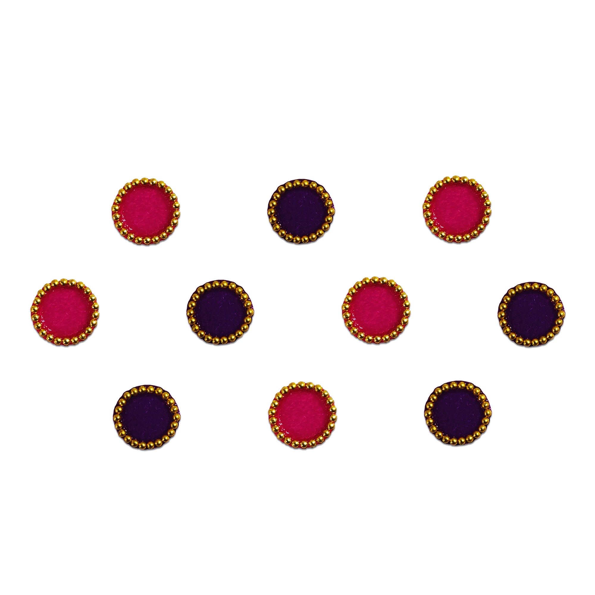 Comet Busters Dual Tone Velvet Round Bindi | Magenta & Purple Gold Beaded Self-Adhesive Designer Bindi for Women & Girls