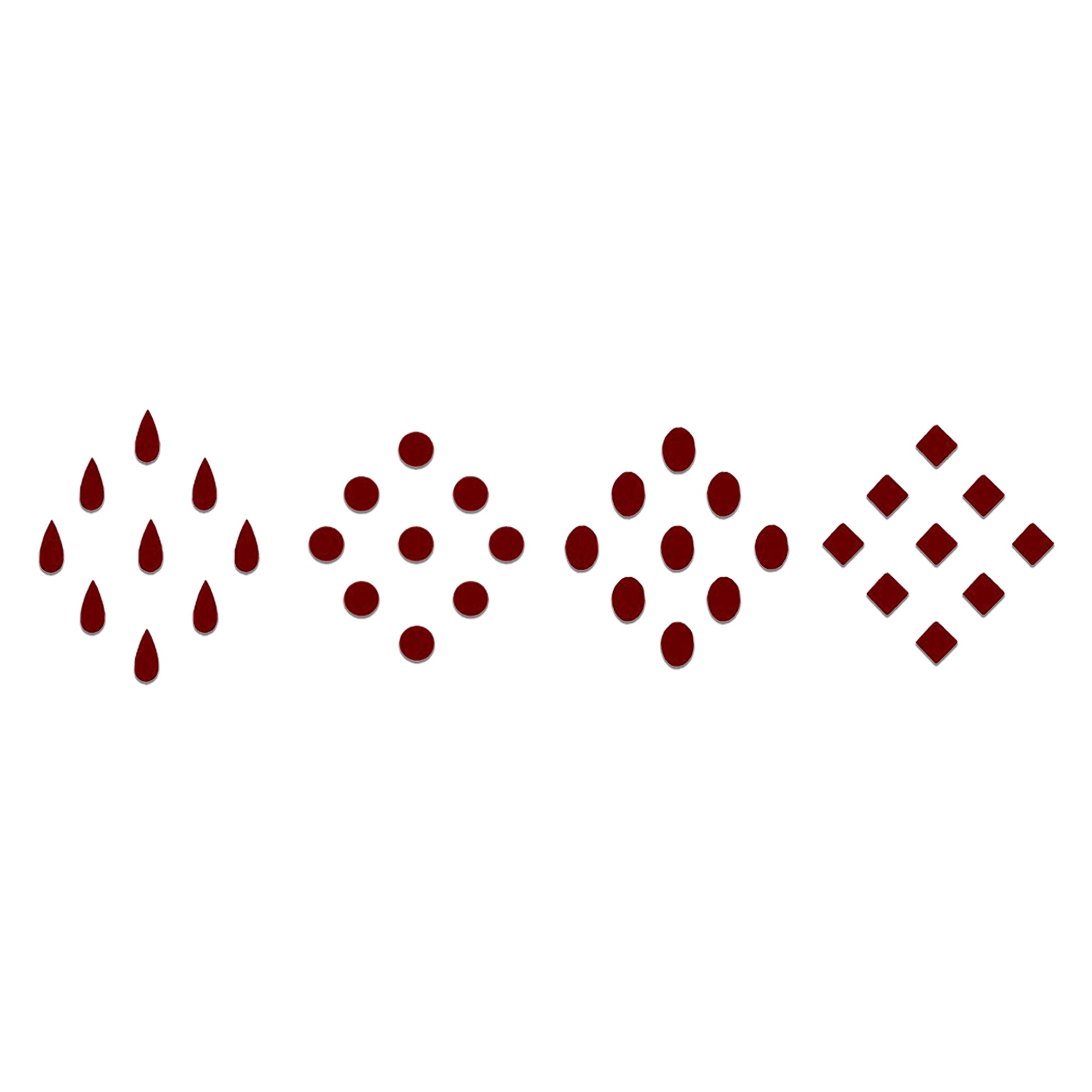 Comet Busters Maroon Assorted Designer Bindis – Teardrop, Round, Oval & Diamond Shapes for Women & Girls