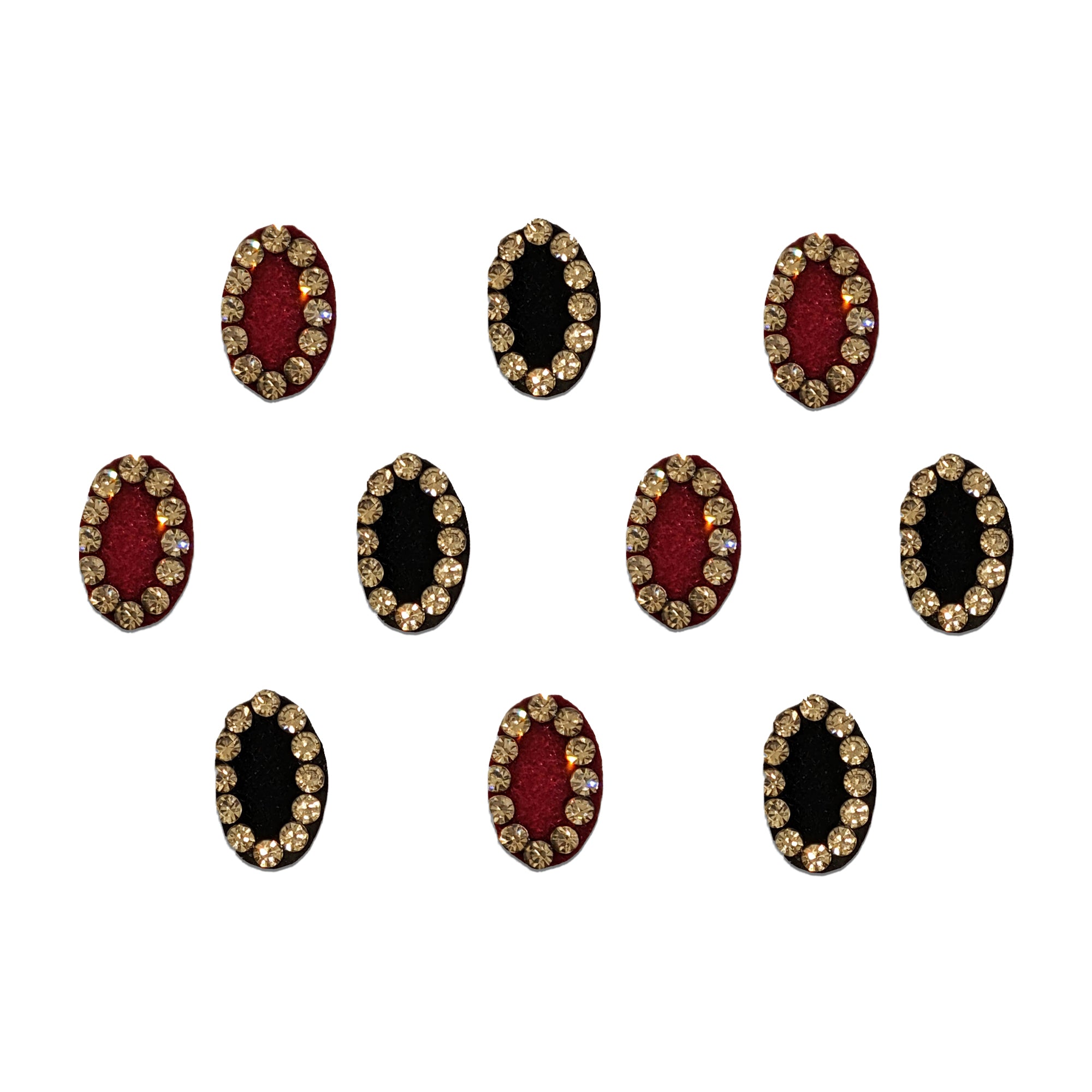 Comet Busters Oval velvet round bindis featuring sparkling crystal stone accents for festive, traditional, and party wear.